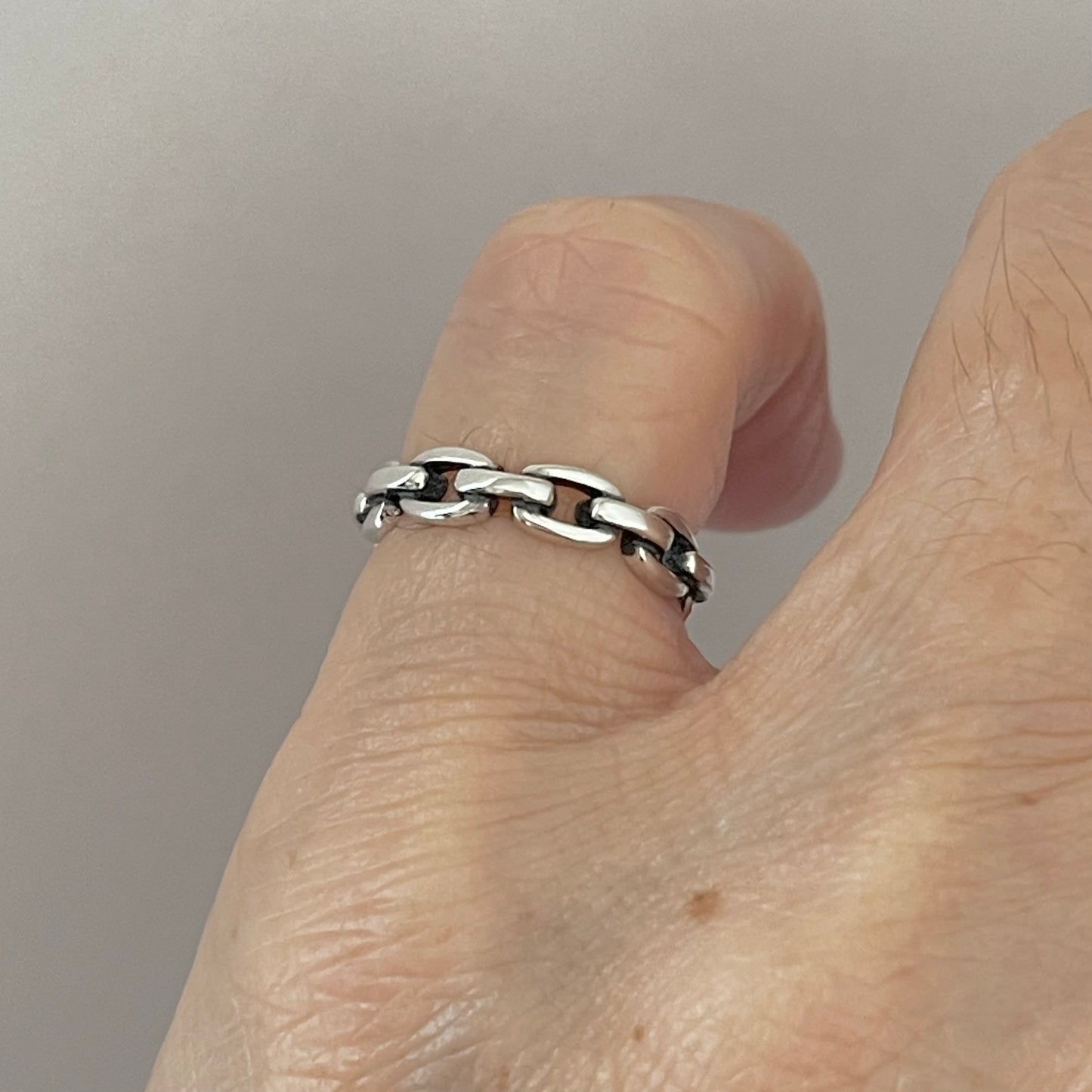 Sterling Silver Eternity Chain Link Ring, Unisex Silver Ring, Stackable Rings