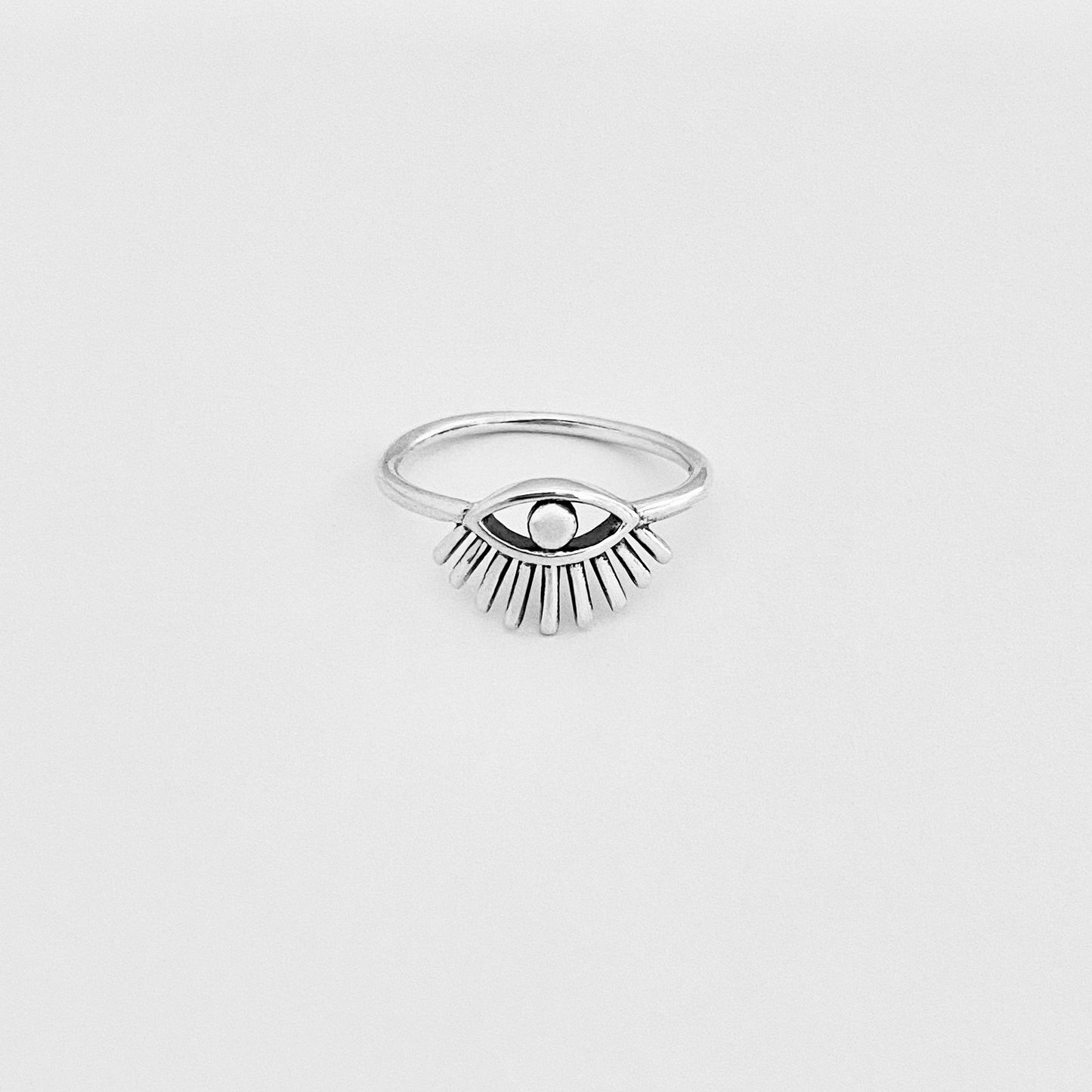 925 Sterling Silver Long Eyelashes Evil Eye Ring | Aestheticians Silver Rings