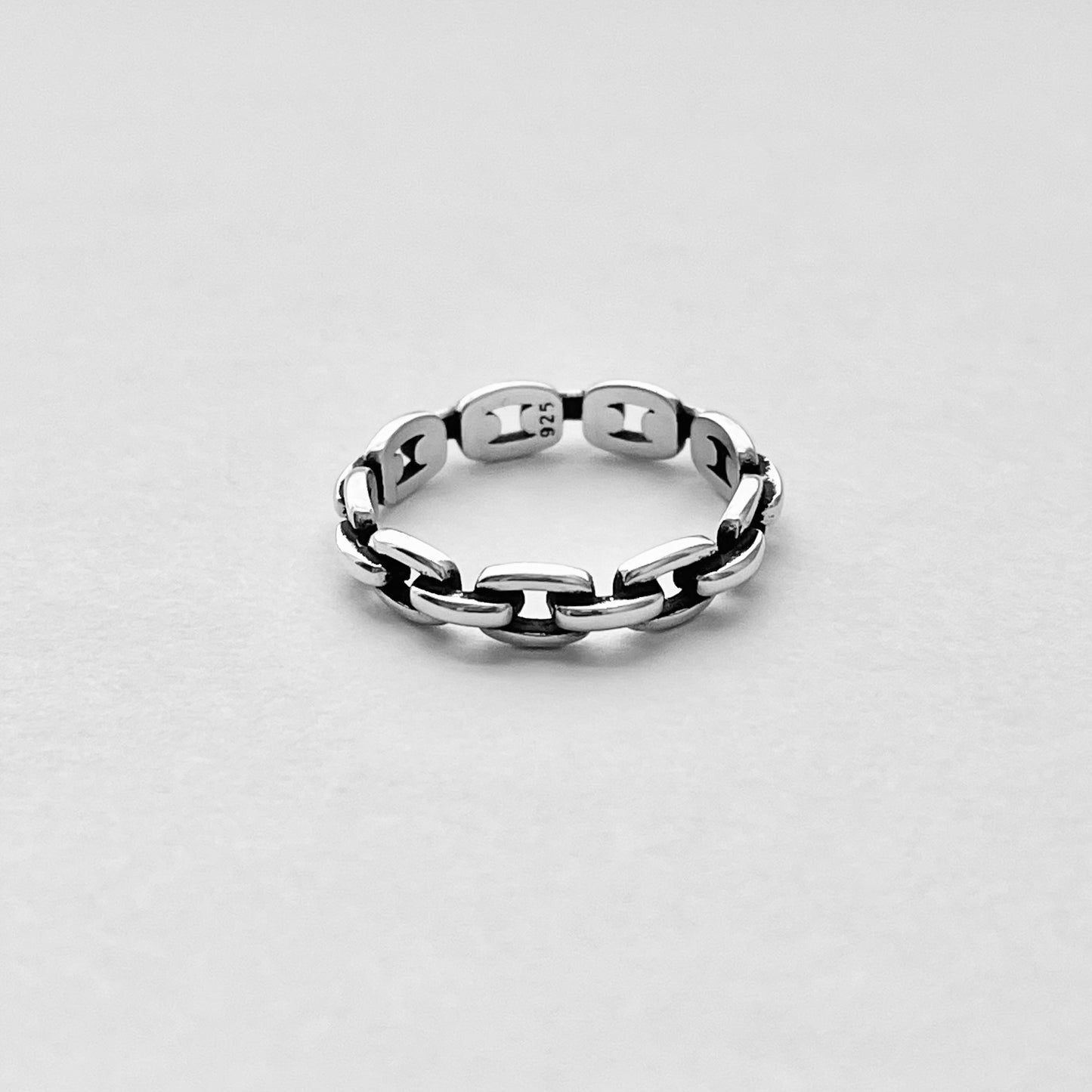 Sterling Silver Eternity Chain Link Ring, Unisex Silver Ring, Stackable Rings