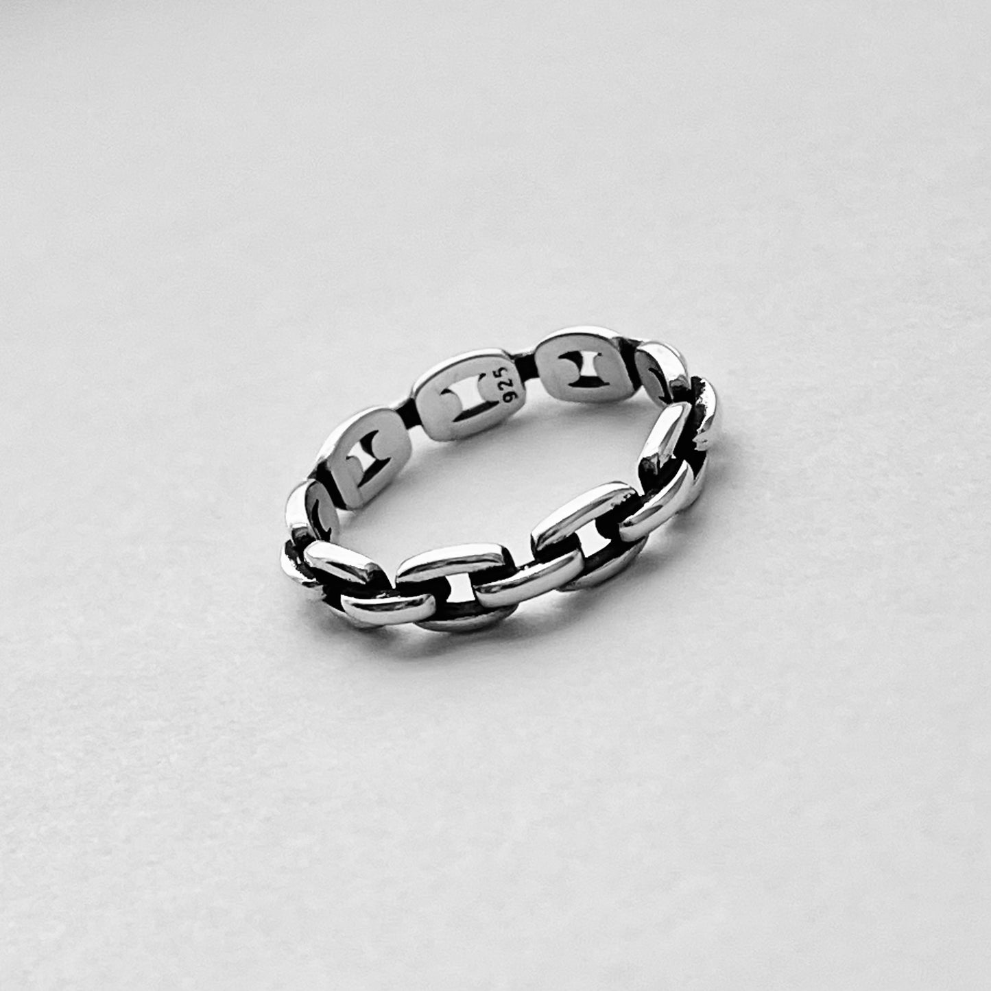 Sterling Silver Eternity Chain Link Ring, Unisex Silver Ring, Stackable Rings