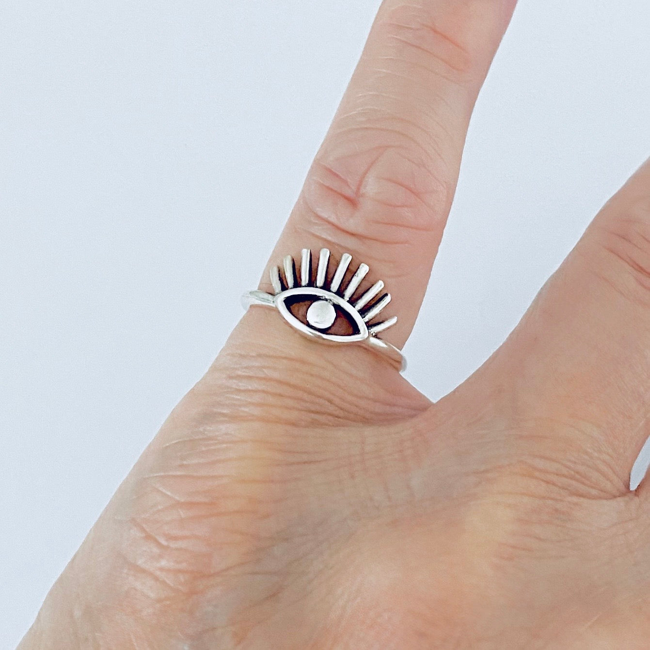 925 Sterling Silver Long Eyelashes Evil Eye Ring | Aestheticians Silver Rings