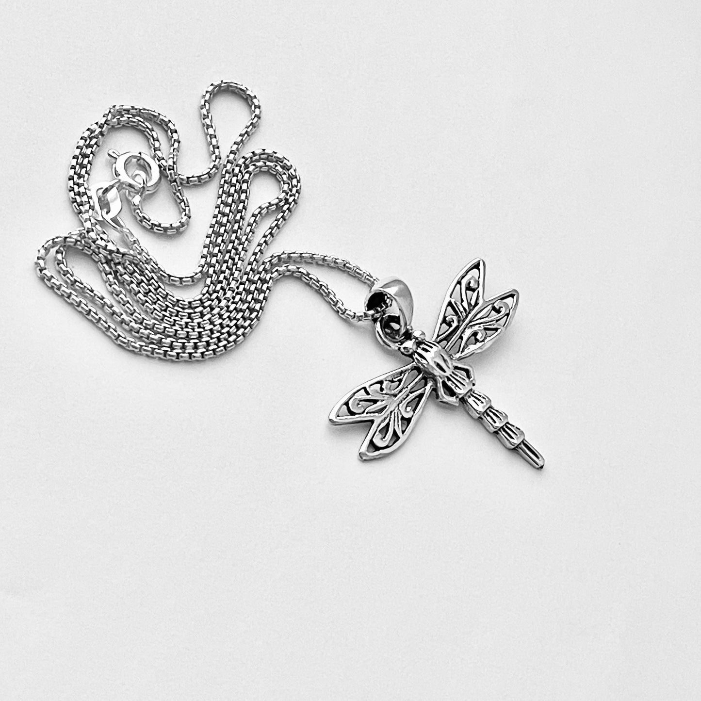 Sterling Silver Filigree Dragonfly Necklace, Spirit Bug Necklace, Silver Necklaces, Insects