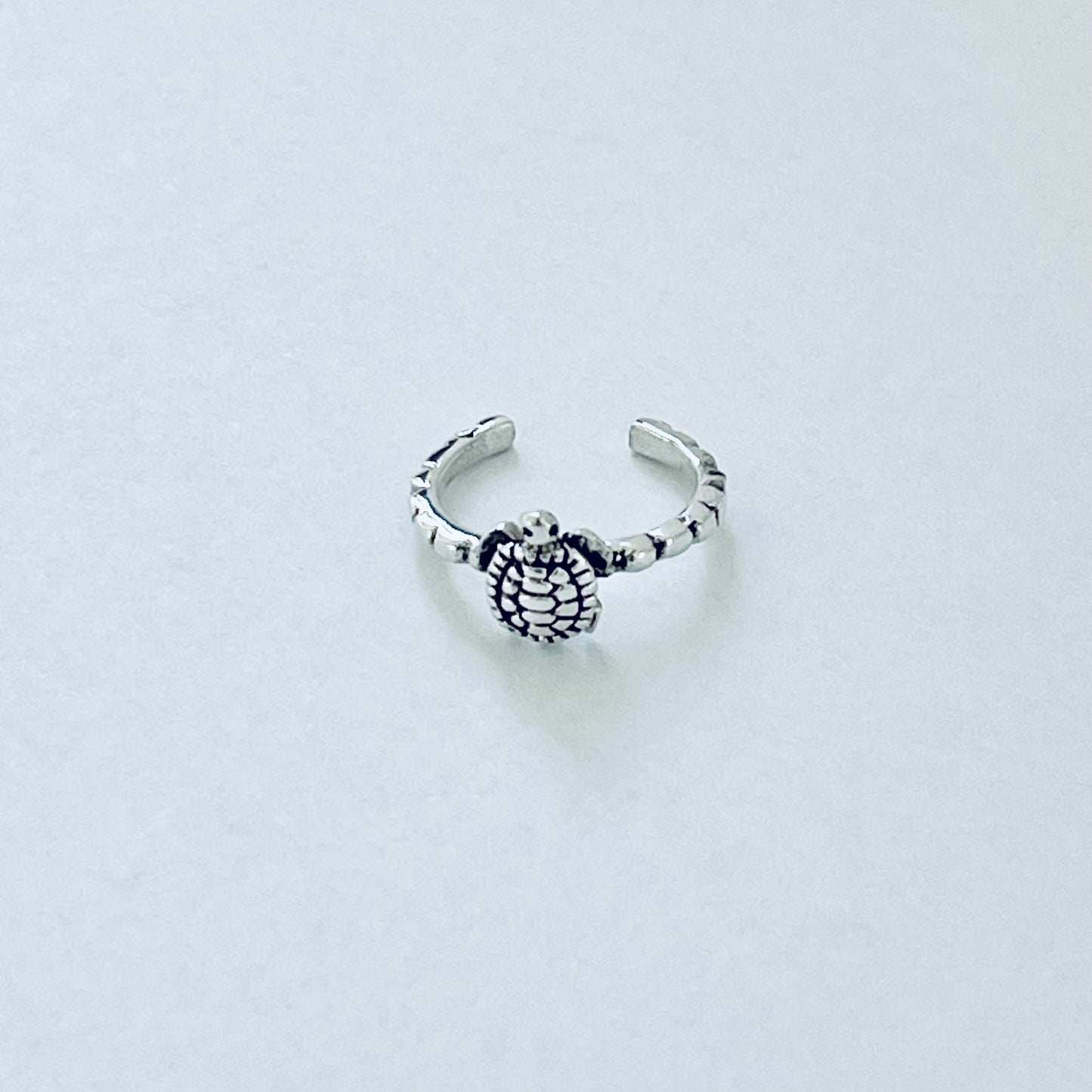 Sterling Silver Dainty Turtle Toe Ring with Dot Band | Ocean Animal Beach Silver Rings