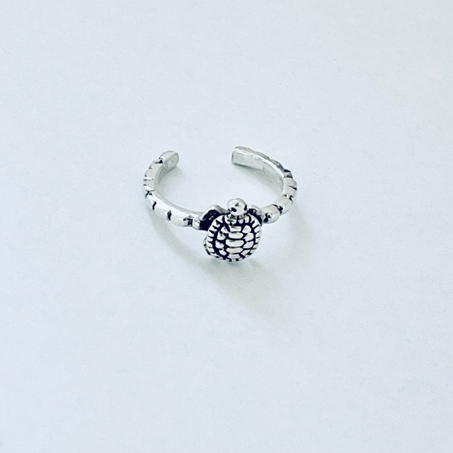 Sterling Silver Dainty Turtle Toe Ring with Dot Band | Ocean Animal Beach Silver Rings