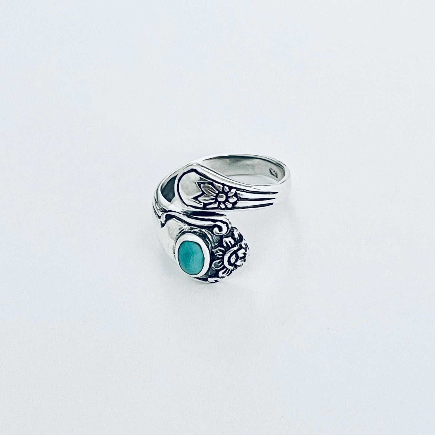Sterling Silver Spoon Style Flower Ring with Turquoise, Statement Stone Silver Rings
