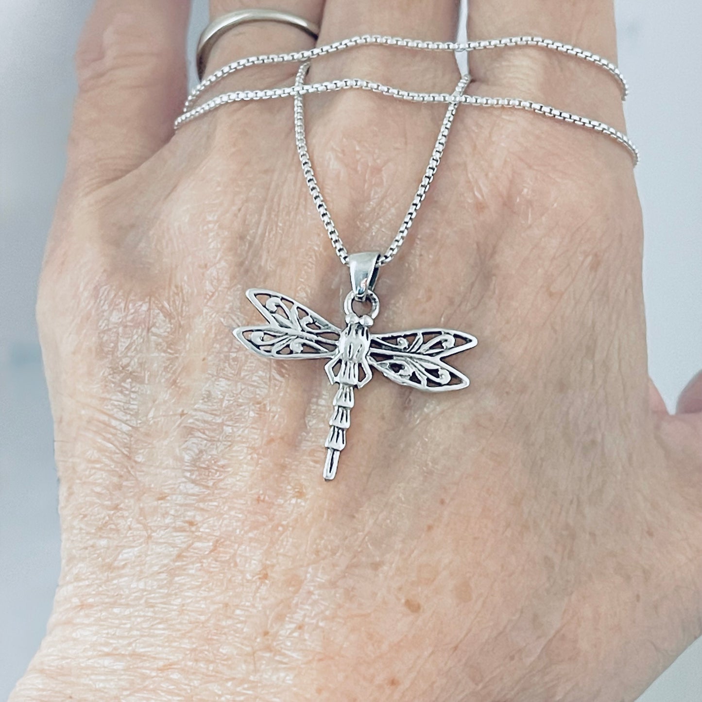 Sterling Silver Filigree Dragonfly Necklace, Spirit Bug Necklace, Silver Necklaces, Insects