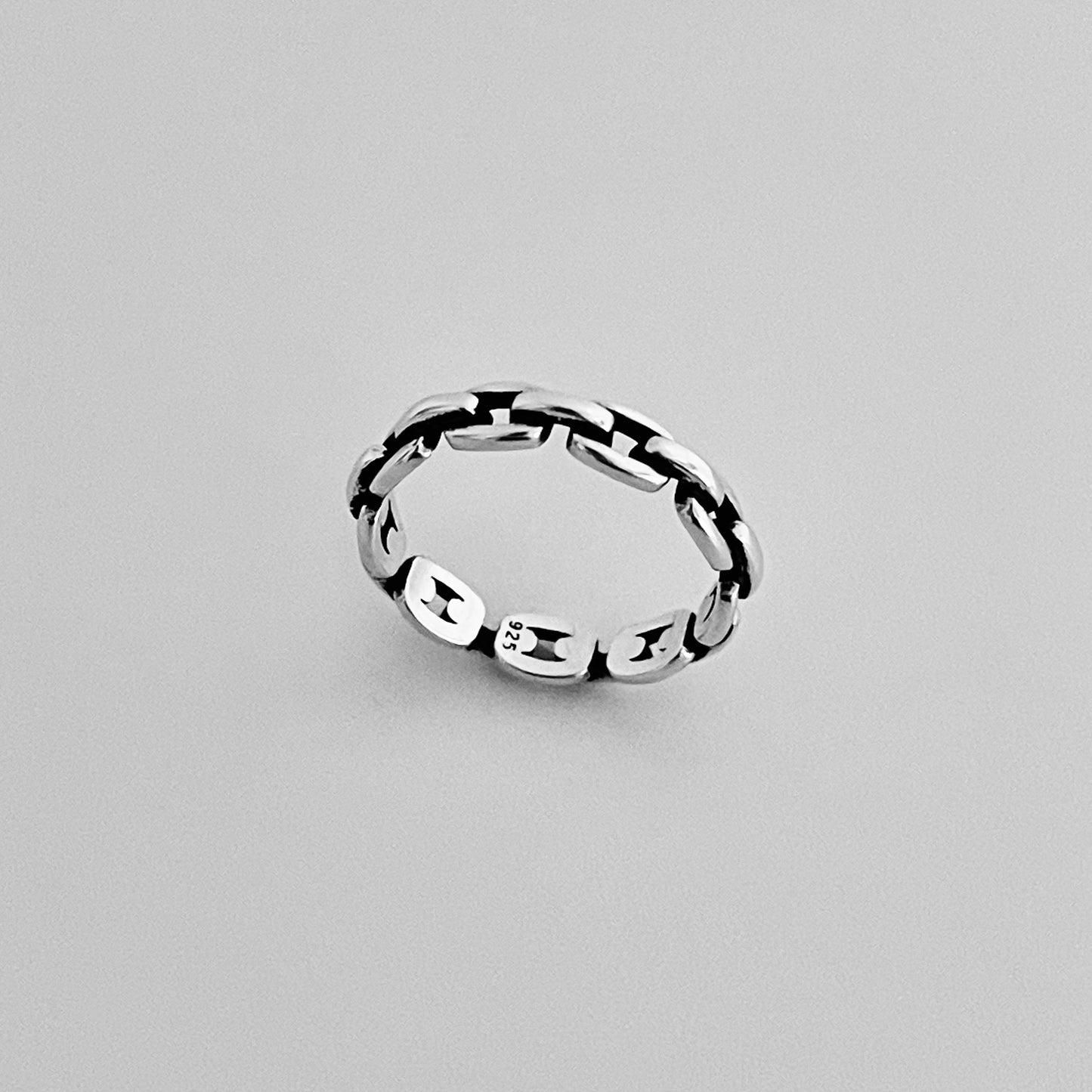 Sterling Silver Eternity Chain Link Ring, Unisex Silver Ring, Stackable Rings