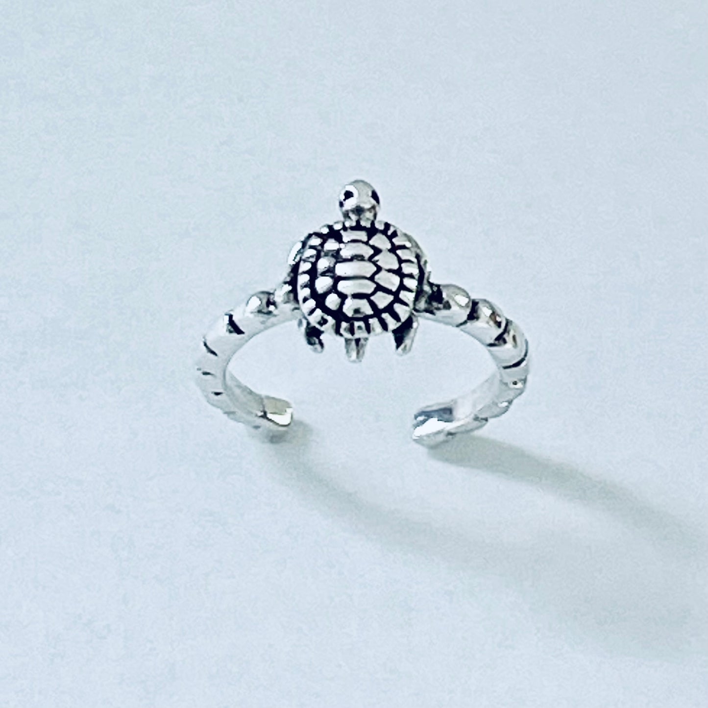 Sterling Silver Dainty Turtle Toe Ring with Dot Band | Ocean Animal Beach Silver Rings