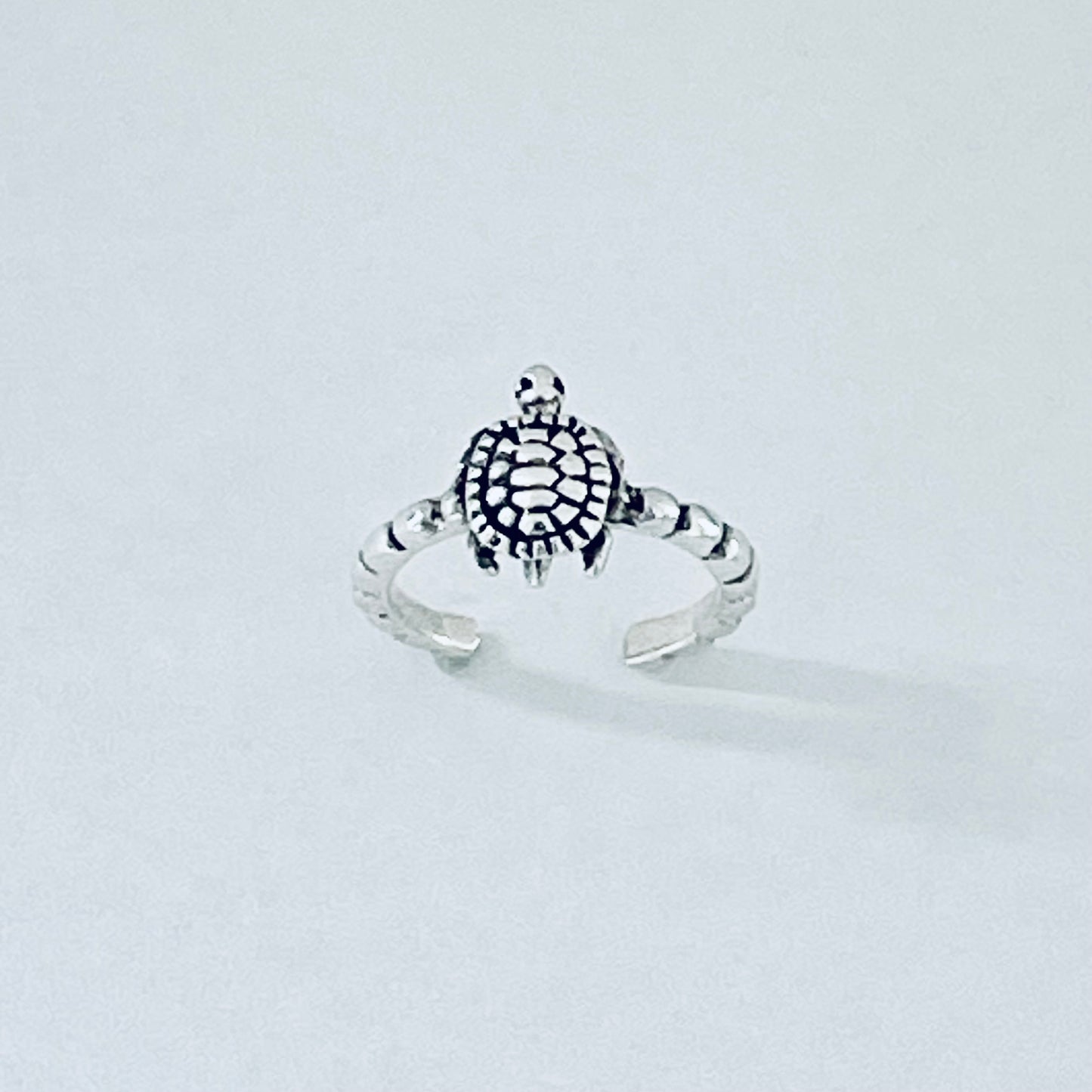 Sterling Silver Dainty Turtle Toe Ring with Dot Band | Ocean Animal Beach Silver Rings