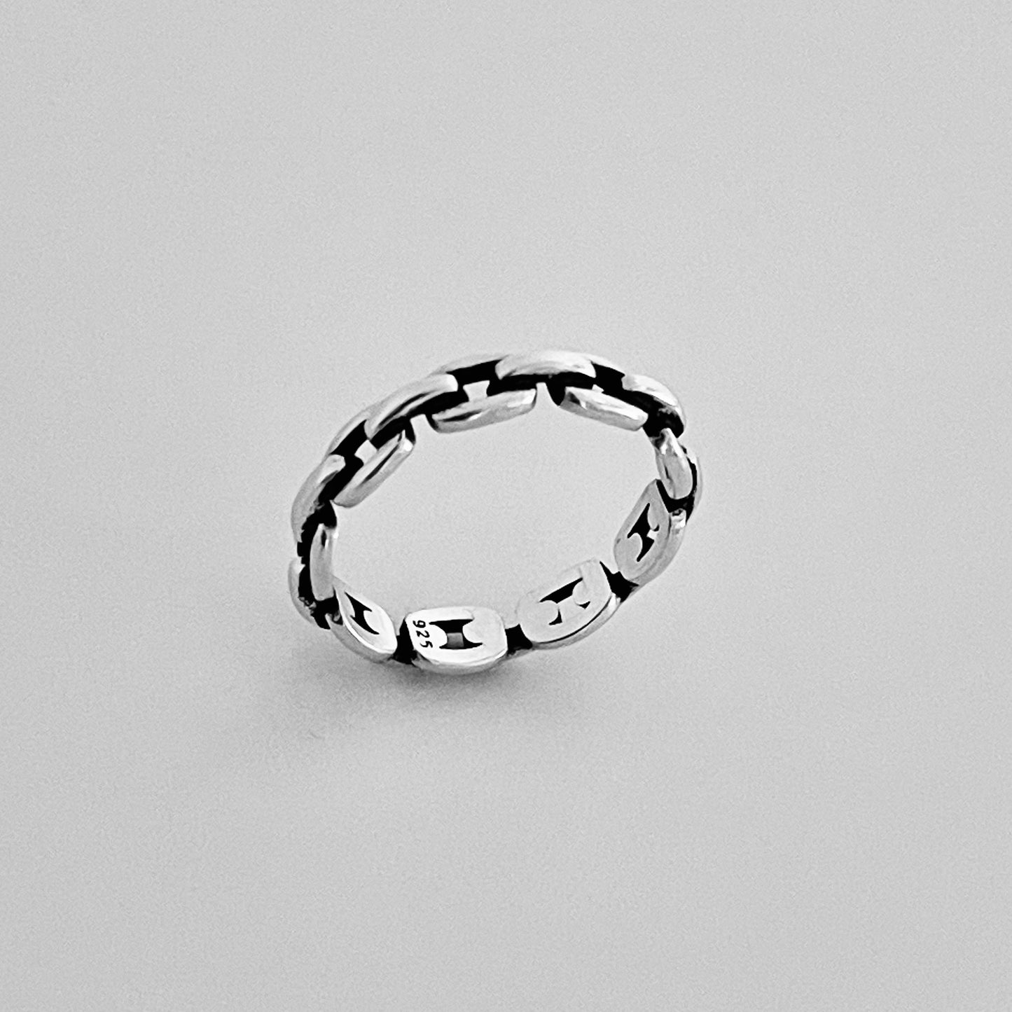 Sterling Silver Eternity Chain Link Ring, Unisex Silver Ring, Stackable Rings