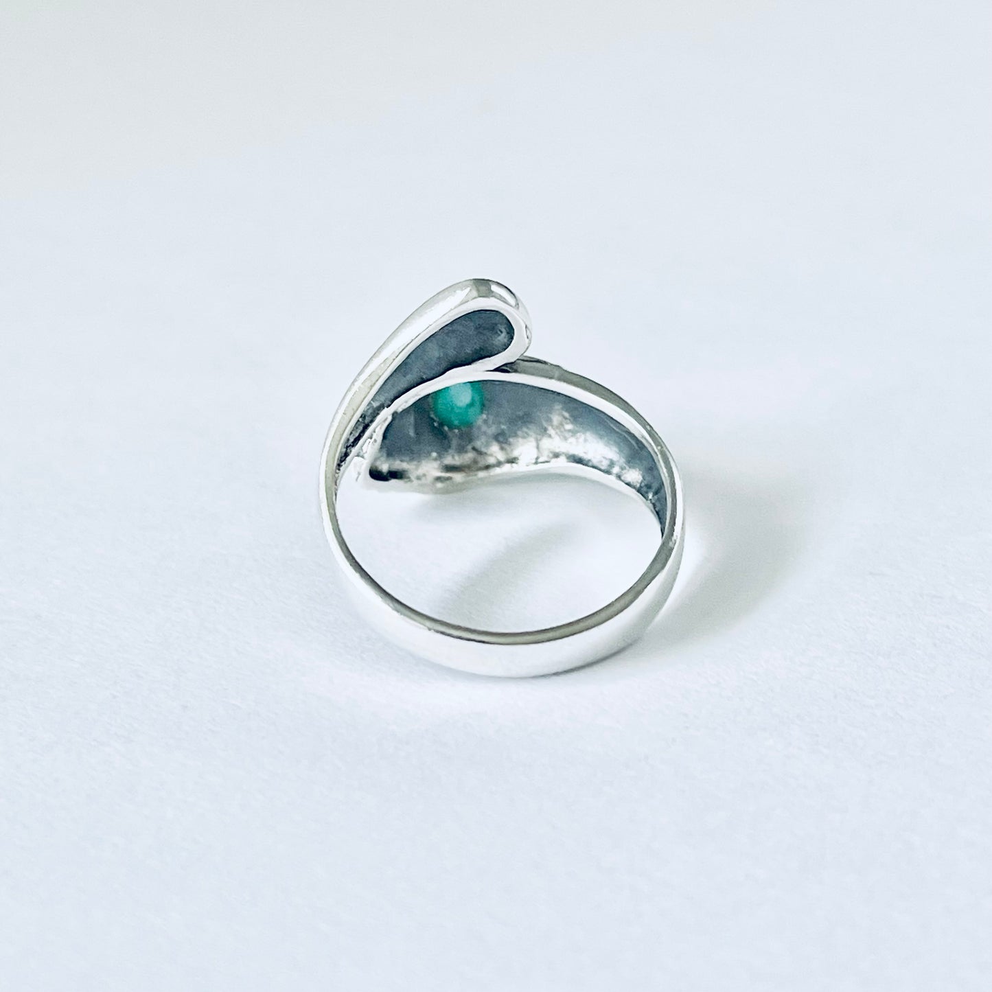 Sterling Silver Spoon Style Flower Ring with Turquoise, Statement Stone Silver Rings