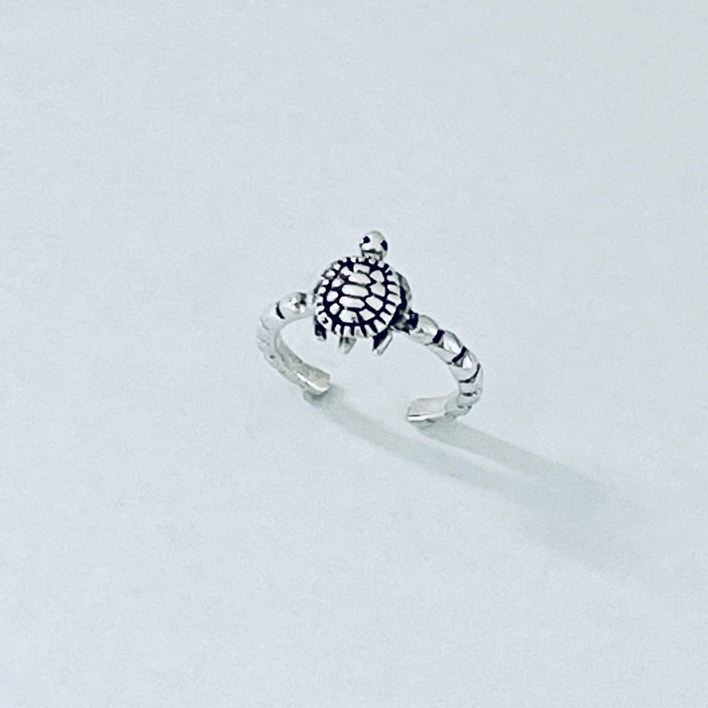 Sterling Silver Dainty Turtle Toe Ring with Dot Band | Ocean Animal Beach Silver Rings