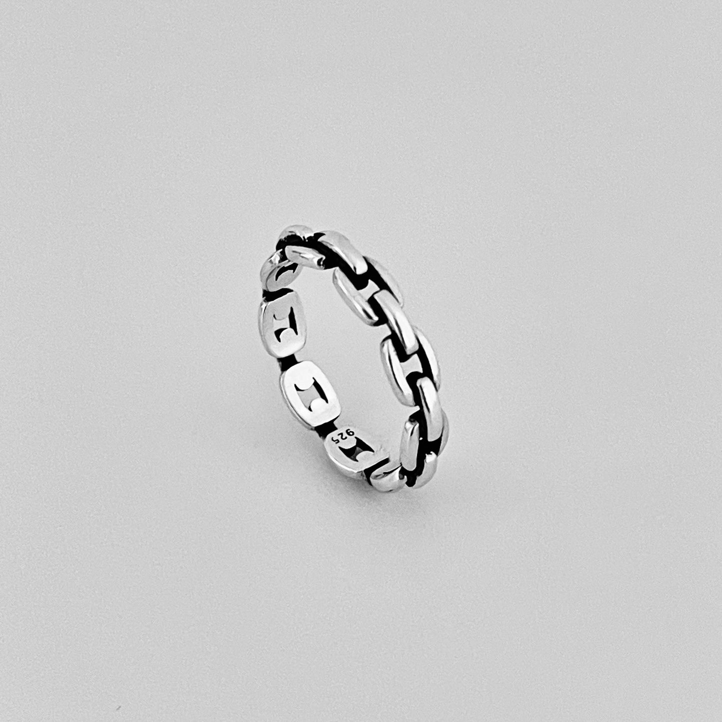 Sterling Silver Eternity Chain Link Ring, Unisex Silver Ring, Stackable Rings