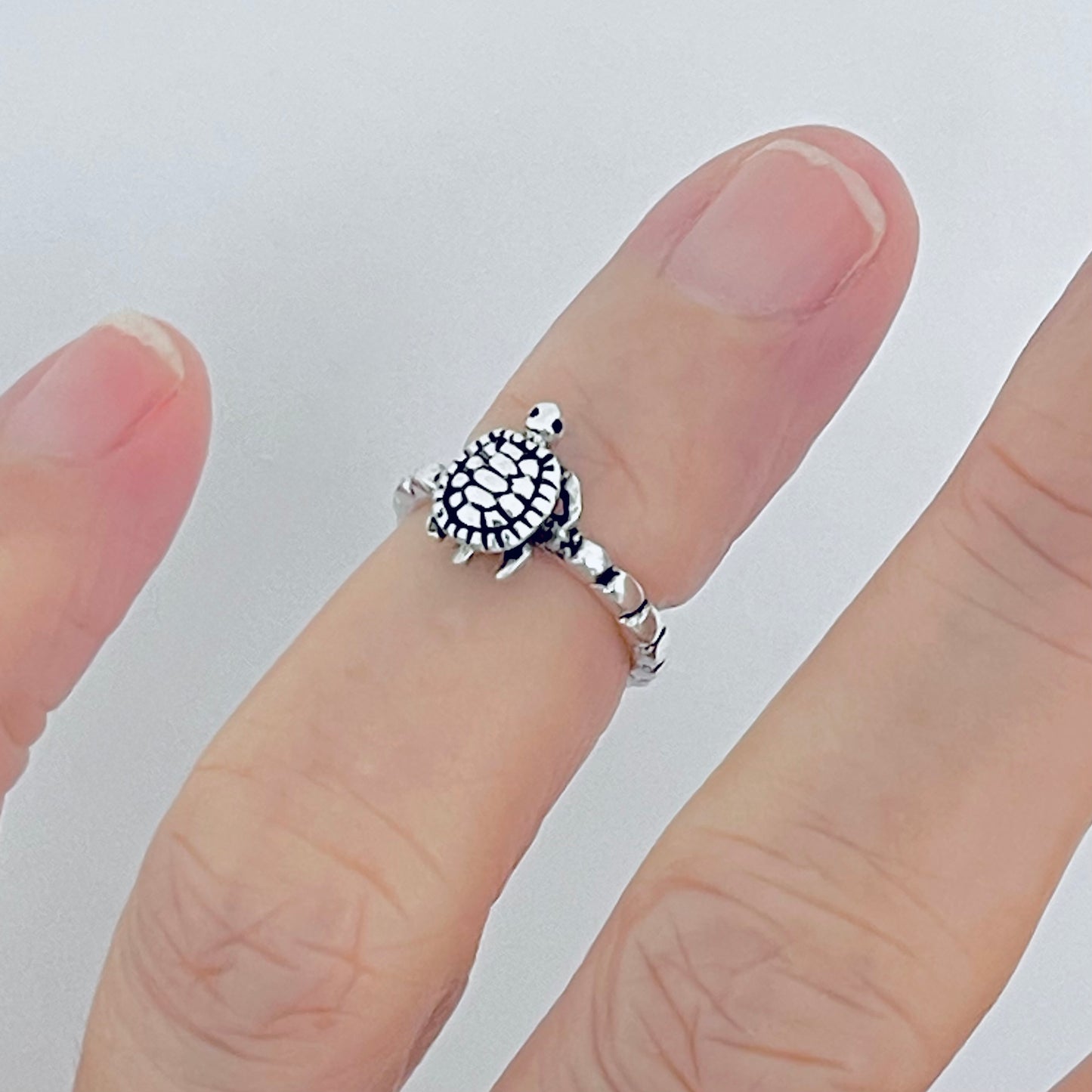 Sterling Silver Dainty Turtle Toe Ring with Dot Band | Ocean Animal Beach Silver Rings