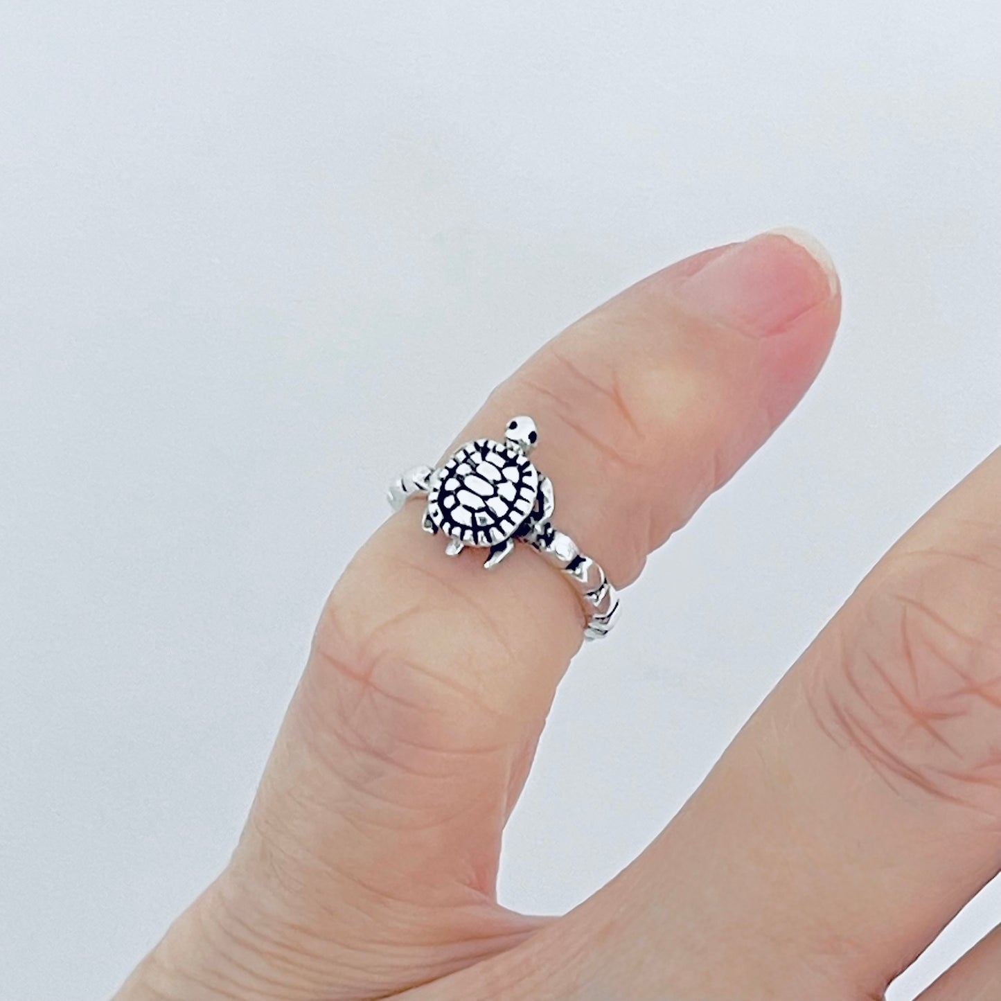 Sterling Silver Dainty Turtle Toe Ring with Dot Band | Ocean Animal Beach Silver Rings