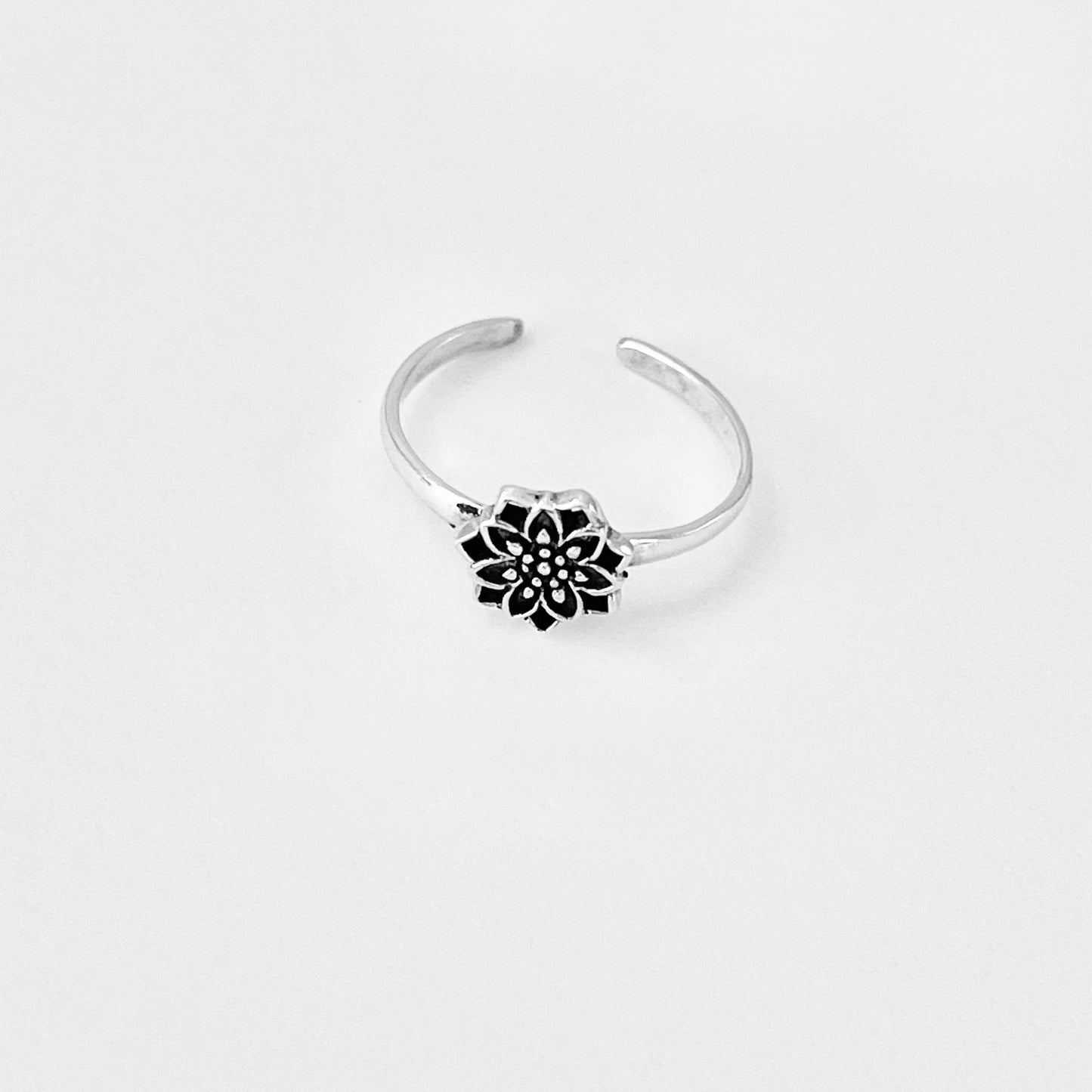 Sterling Silver Dainty Lotus Flower Toe Ring | Delicate Mandala Silver Rings