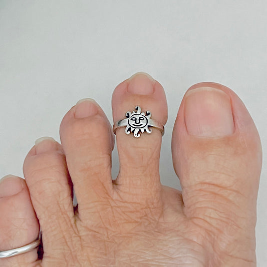 925 Sterling Silver Sun Face Toe Ring | Celestial & Sunshine Silver Ring