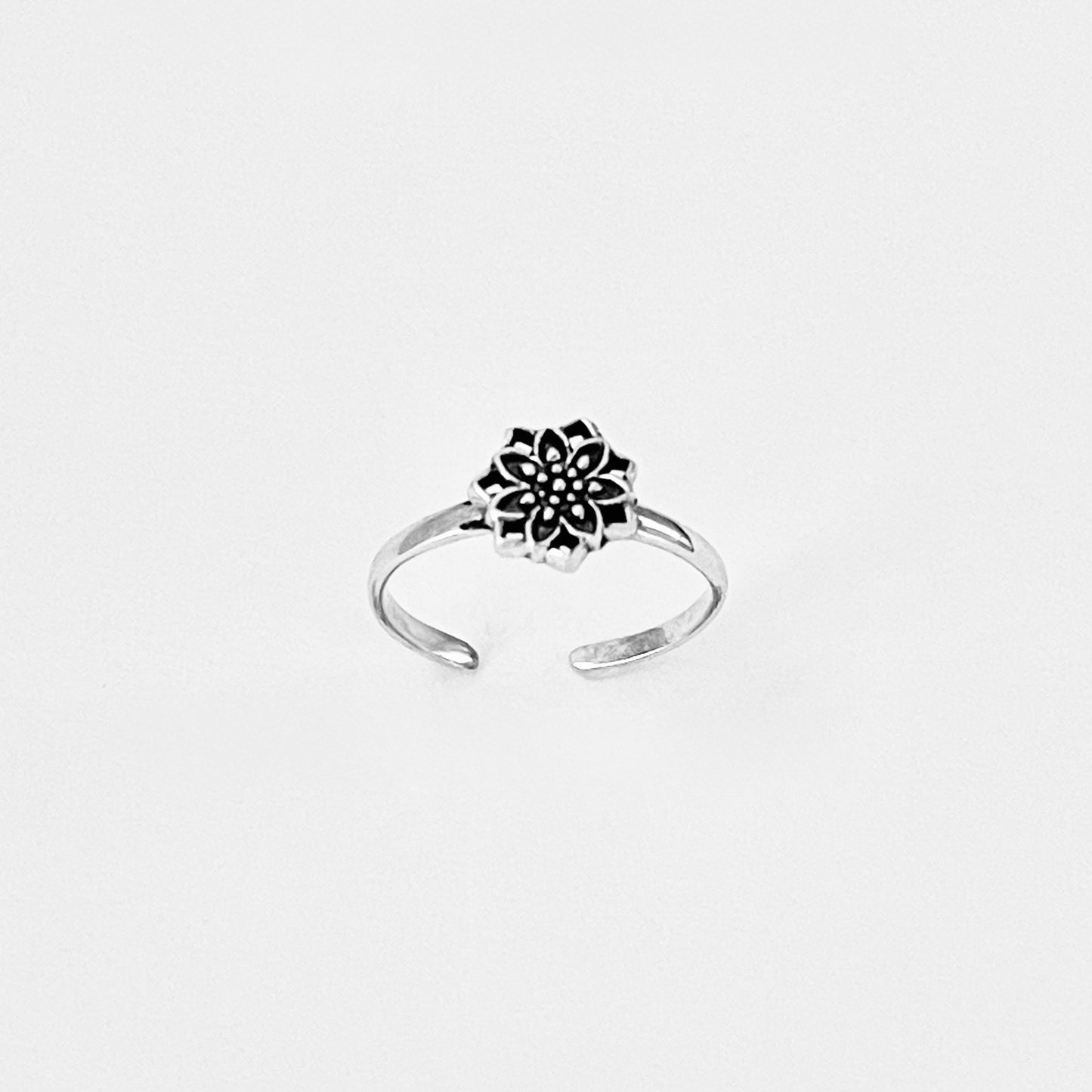 Sterling Silver Dainty Lotus Flower Toe Ring | Delicate Mandala Silver Rings