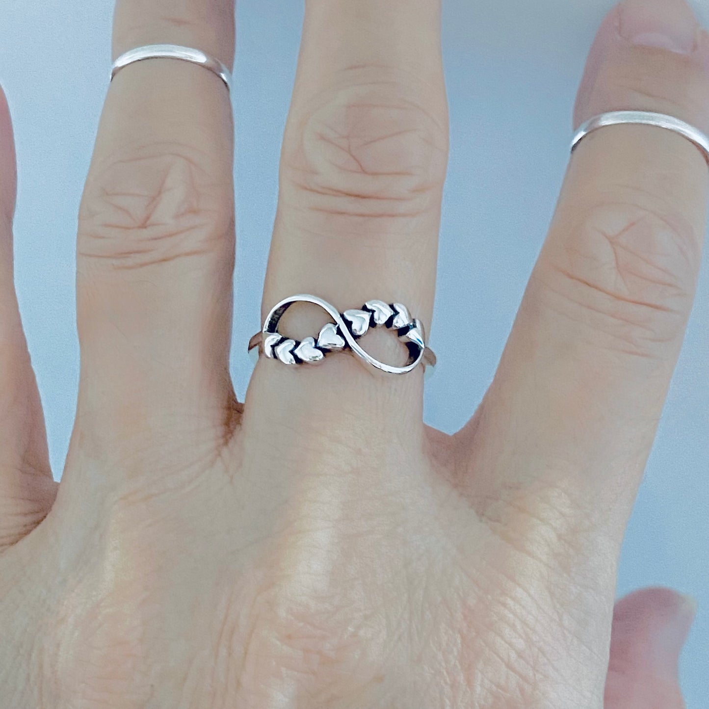 Sterling Silver Infinity Ring with Hearts – Forever Love Heart Friendship Silver Rings