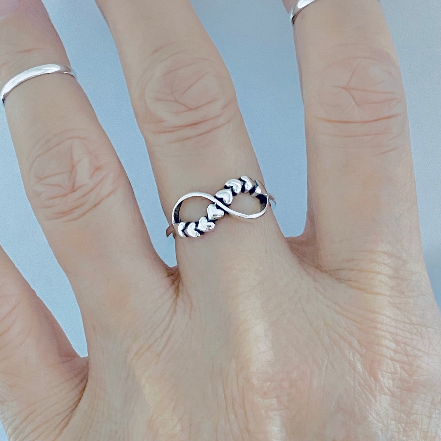 Sterling Silver Infinity Ring with Hearts – Forever Love Heart Friendship Silver Rings