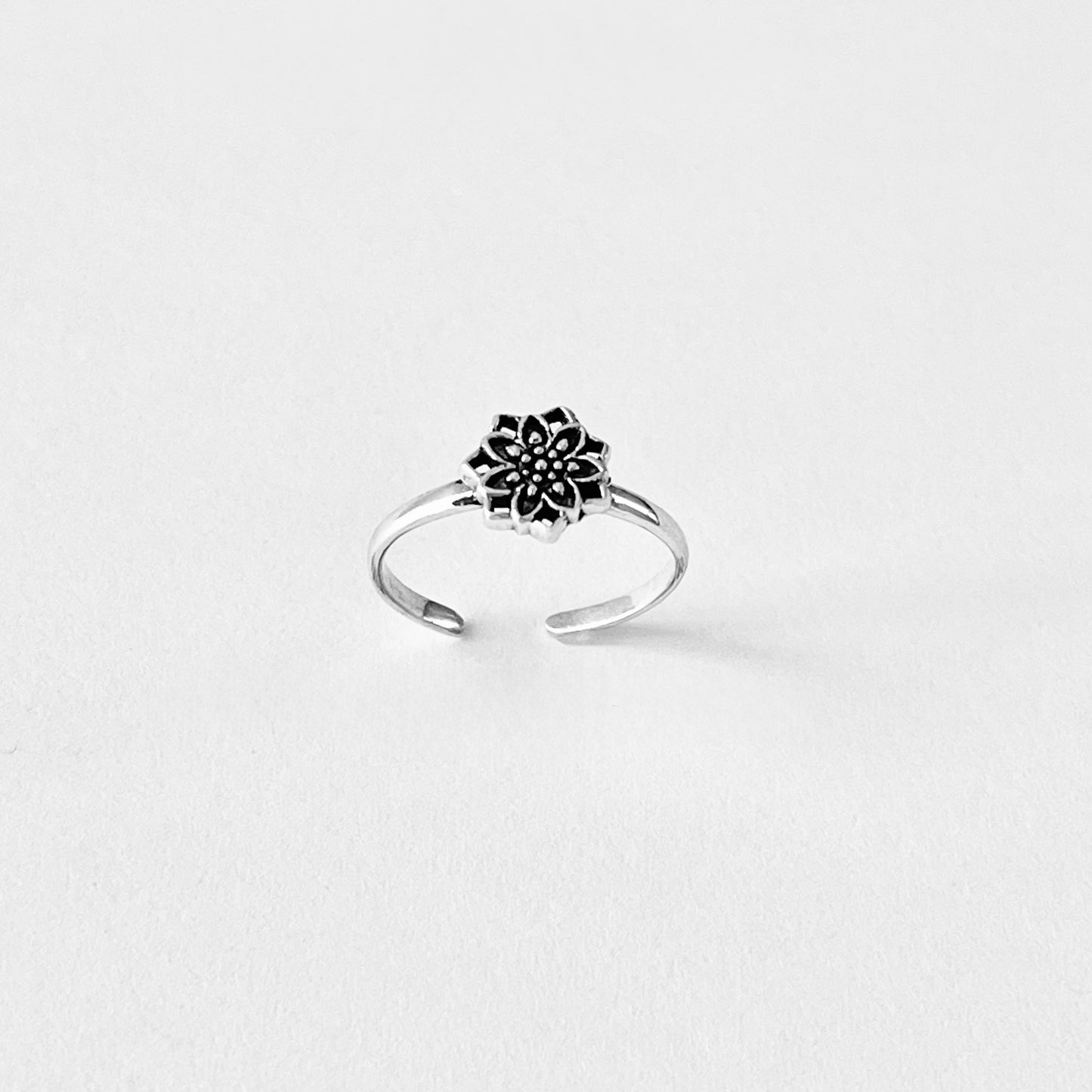 Sterling Silver Dainty Lotus Flower Toe Ring | Delicate Mandala Silver Rings
