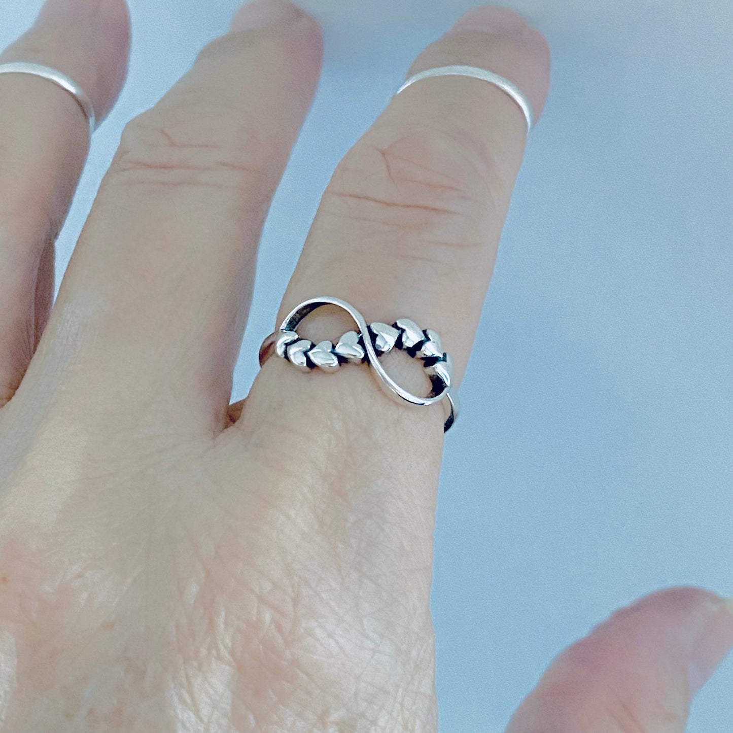 Sterling Silver Infinity Ring with Hearts – Forever Love Heart Friendship Silver Rings