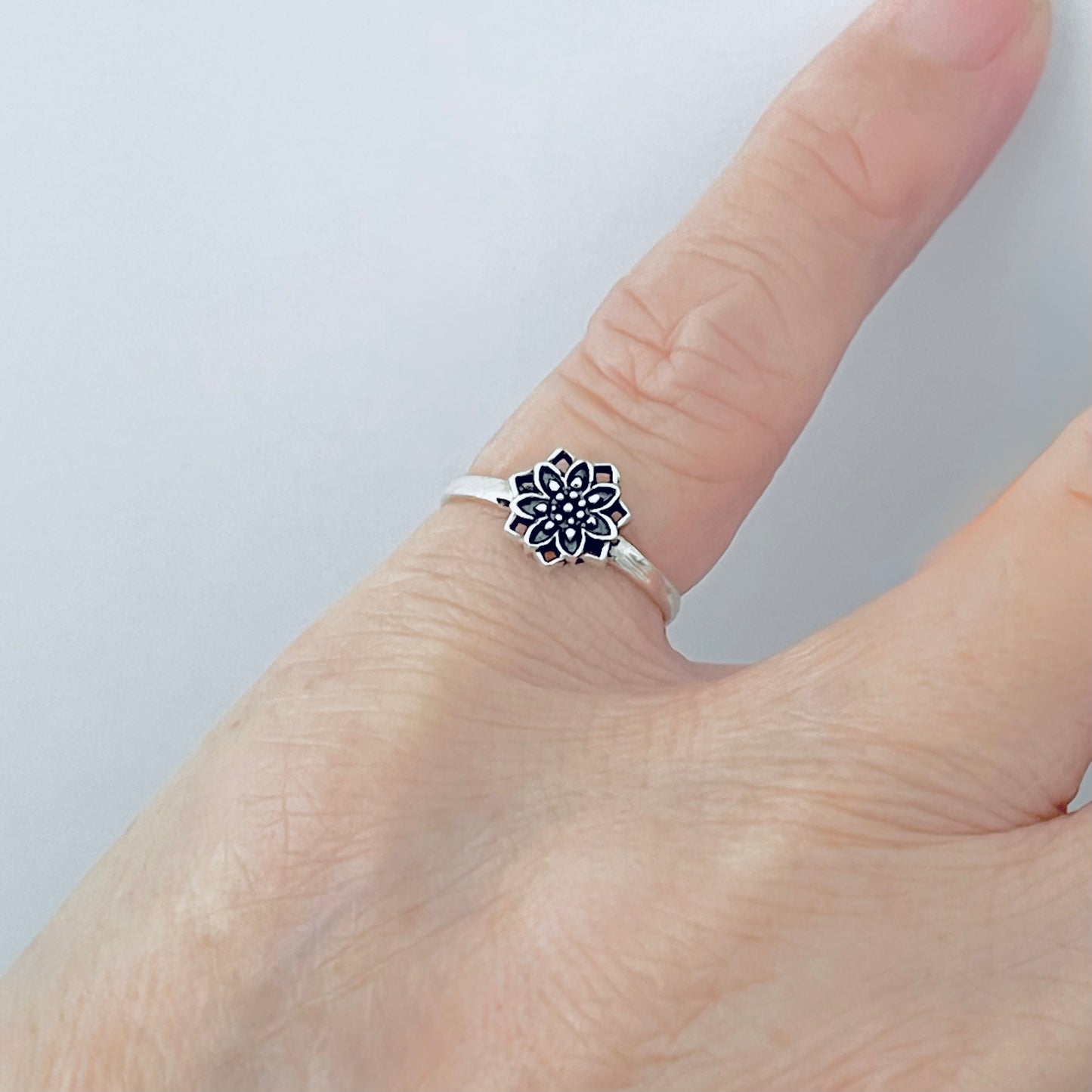 Sterling Silver Dainty Lotus Flower Toe Ring | Delicate Mandala Silver Rings