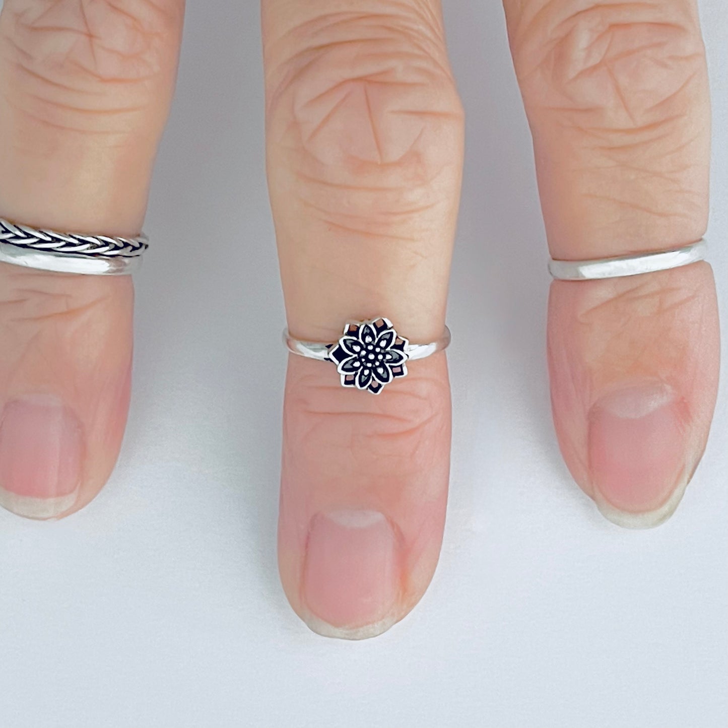 Sterling Silver Dainty Lotus Flower Toe Ring | Delicate Mandala Silver Rings