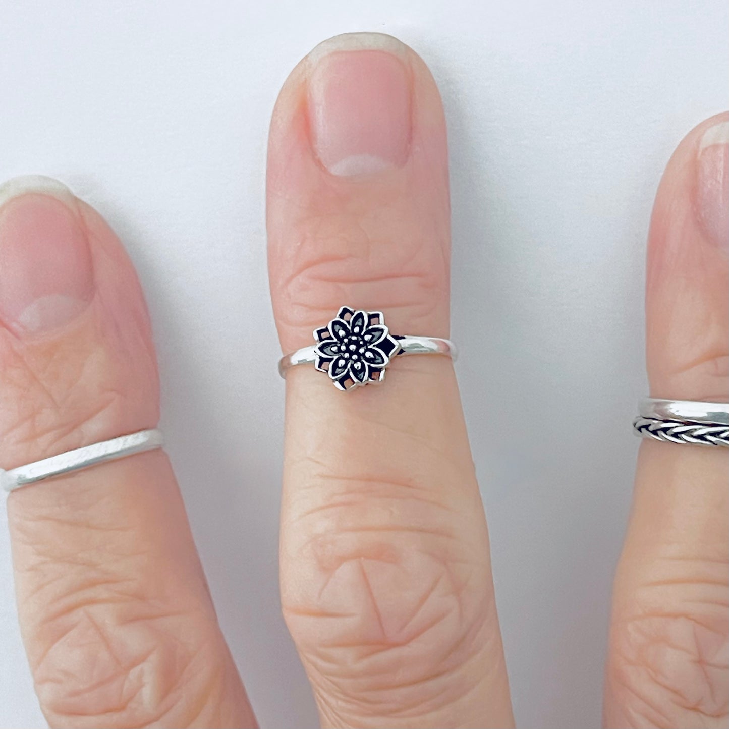 Sterling Silver Dainty Lotus Flower Toe Ring | Delicate Mandala Silver Rings