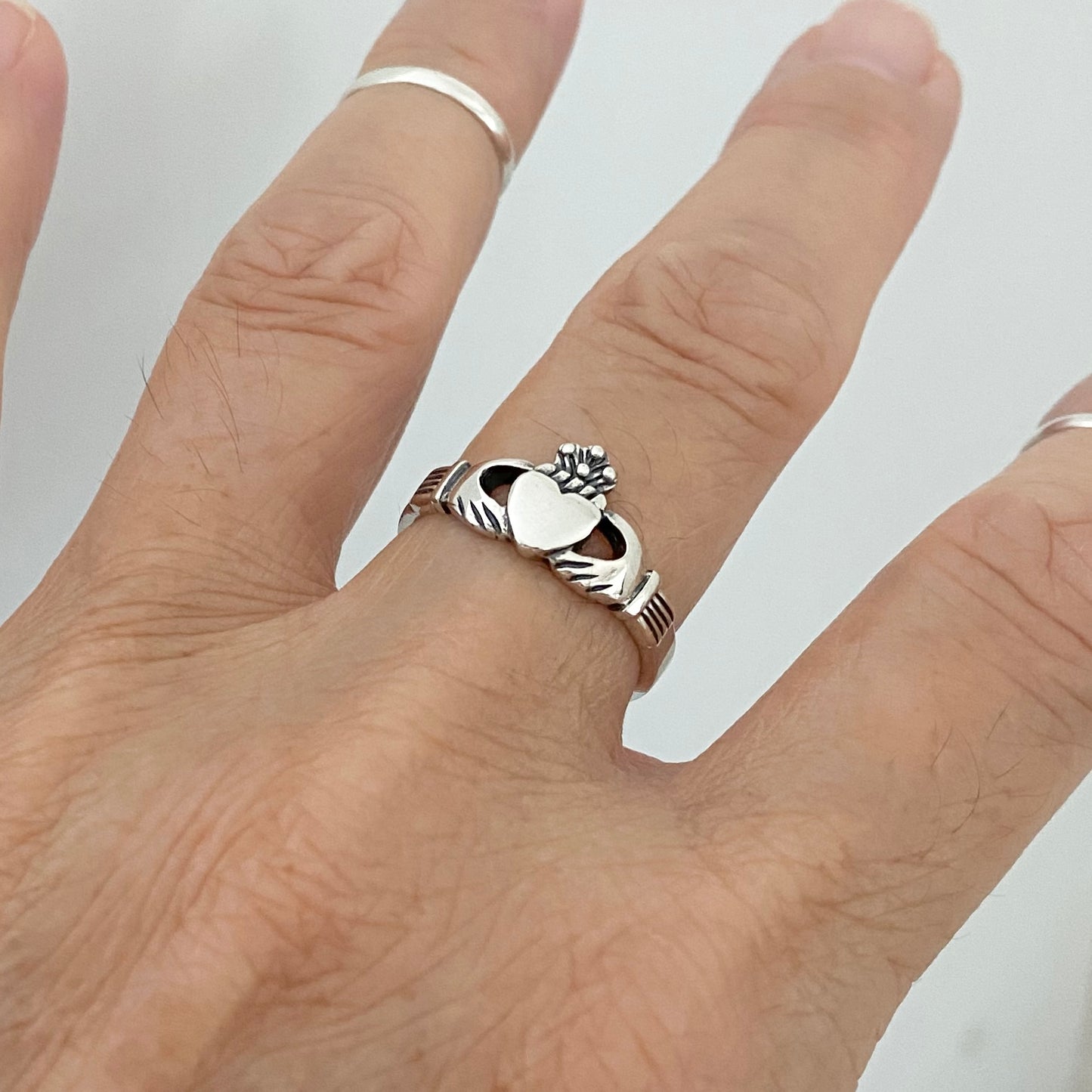 Sterling Silver Irish Claddagh Ring, Minimalist Heart Silver Ring