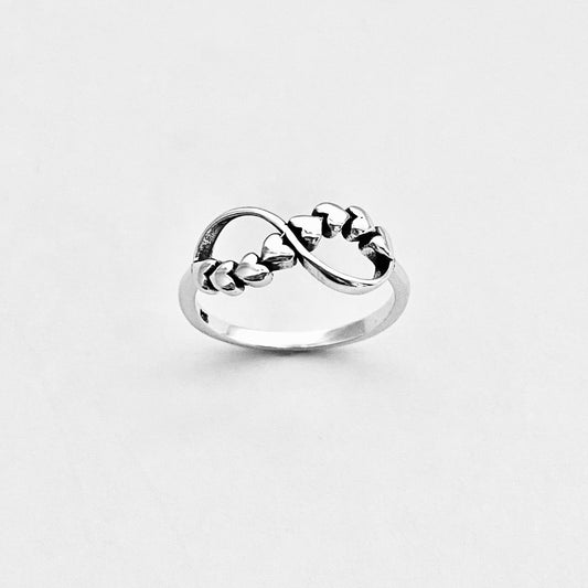 Sterling Silver Infinity Ring with Hearts – Forever Love Heart Friendship Silver Rings