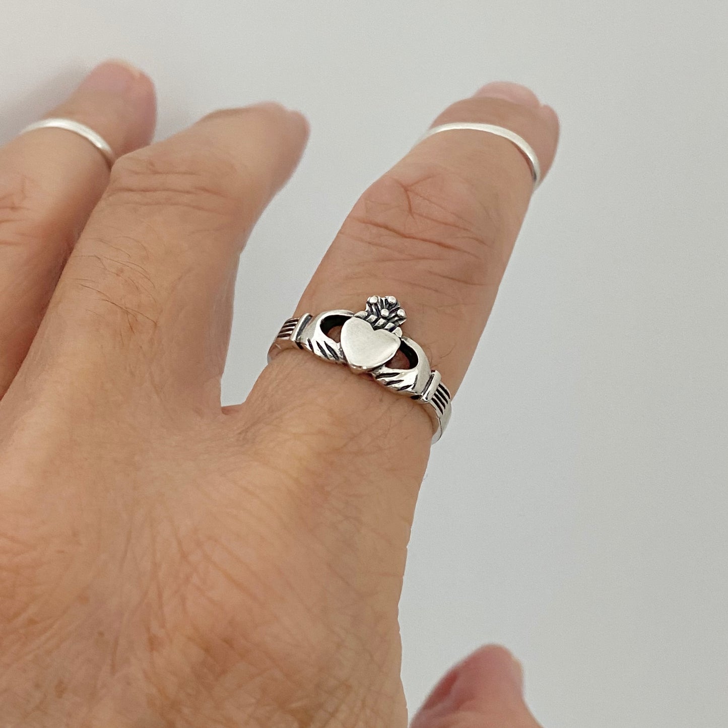 Sterling Silver Irish Claddagh Ring, Minimalist Heart Silver Ring