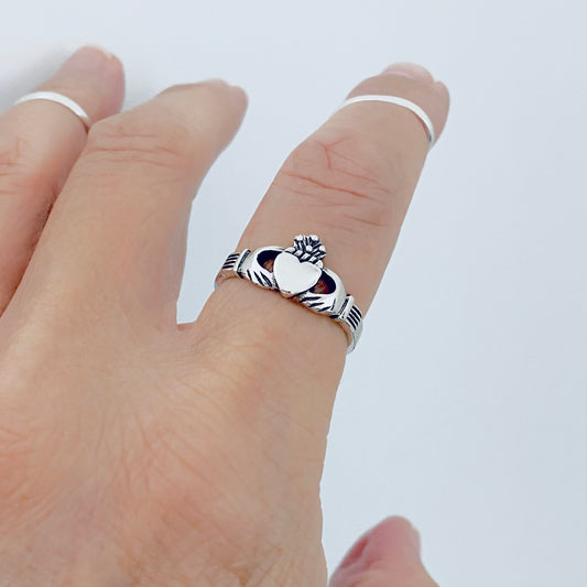 925 Sterling Silver Irish Claddagh Ring |  Crown Heart Hand Silver Rings