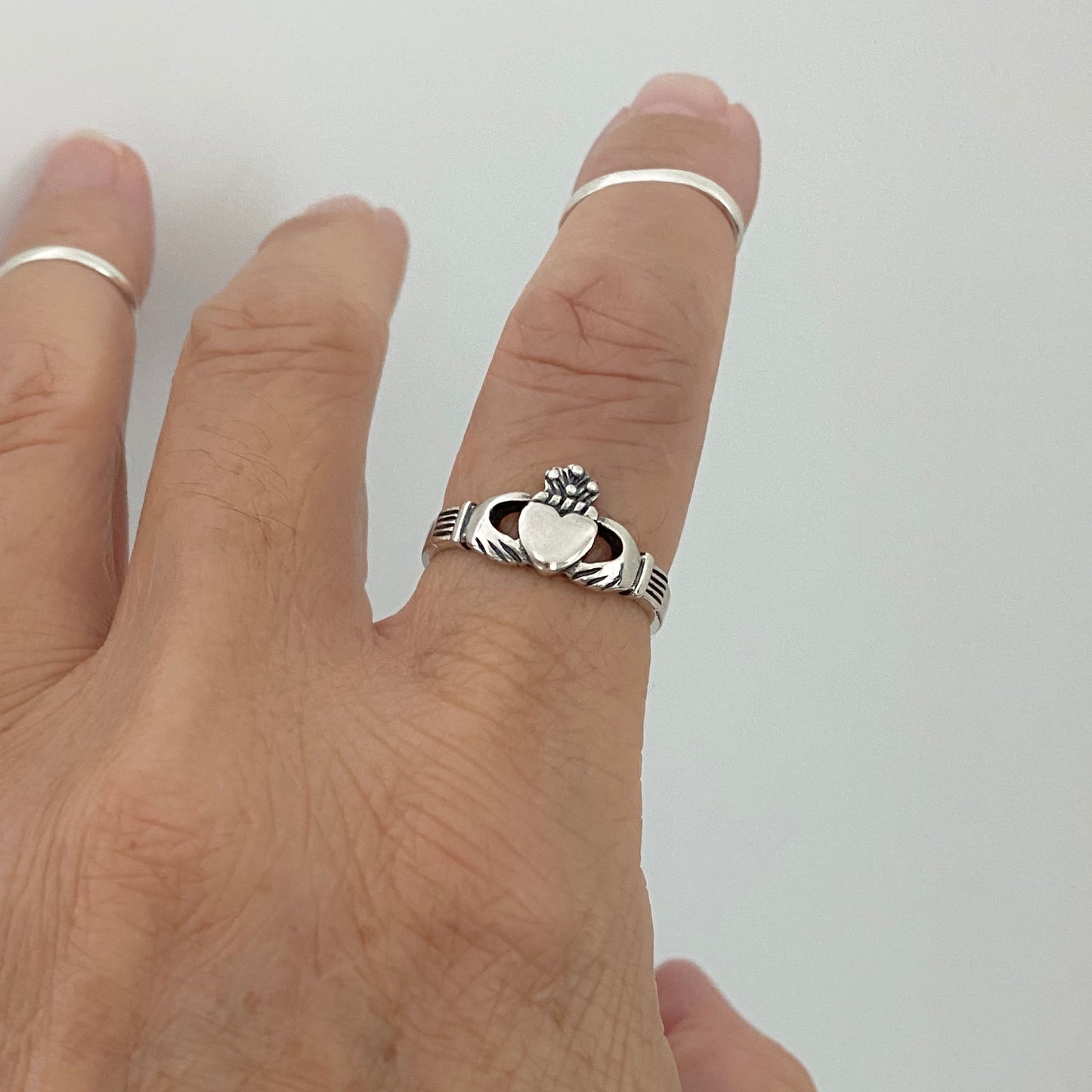 Sterling Silver Irish Claddagh Ring, Minimalist Heart Silver Ring