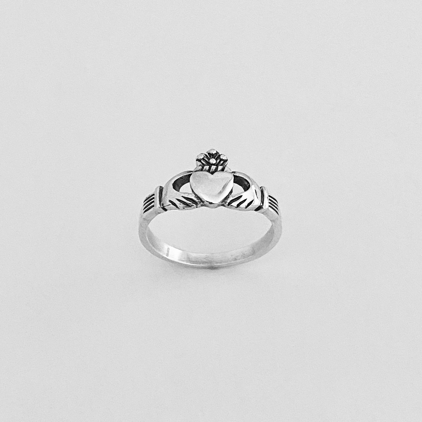 Sterling Silver Irish Claddagh Ring, Minimalist Heart Silver Ring