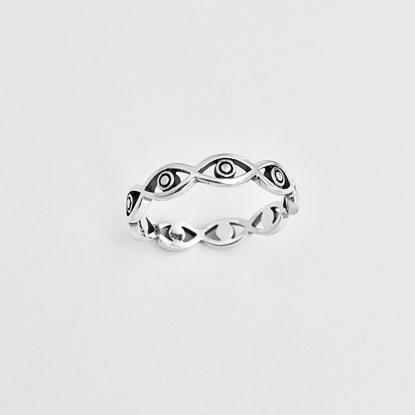 Sterling Silver Eternity All Seeing Eye Ring, Evil Eye Ring, Stackable Silver Rings