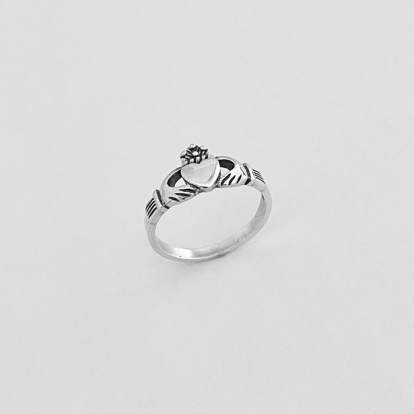 Sterling Silver Irish Claddagh Ring, Minimalist Heart Silver Ring