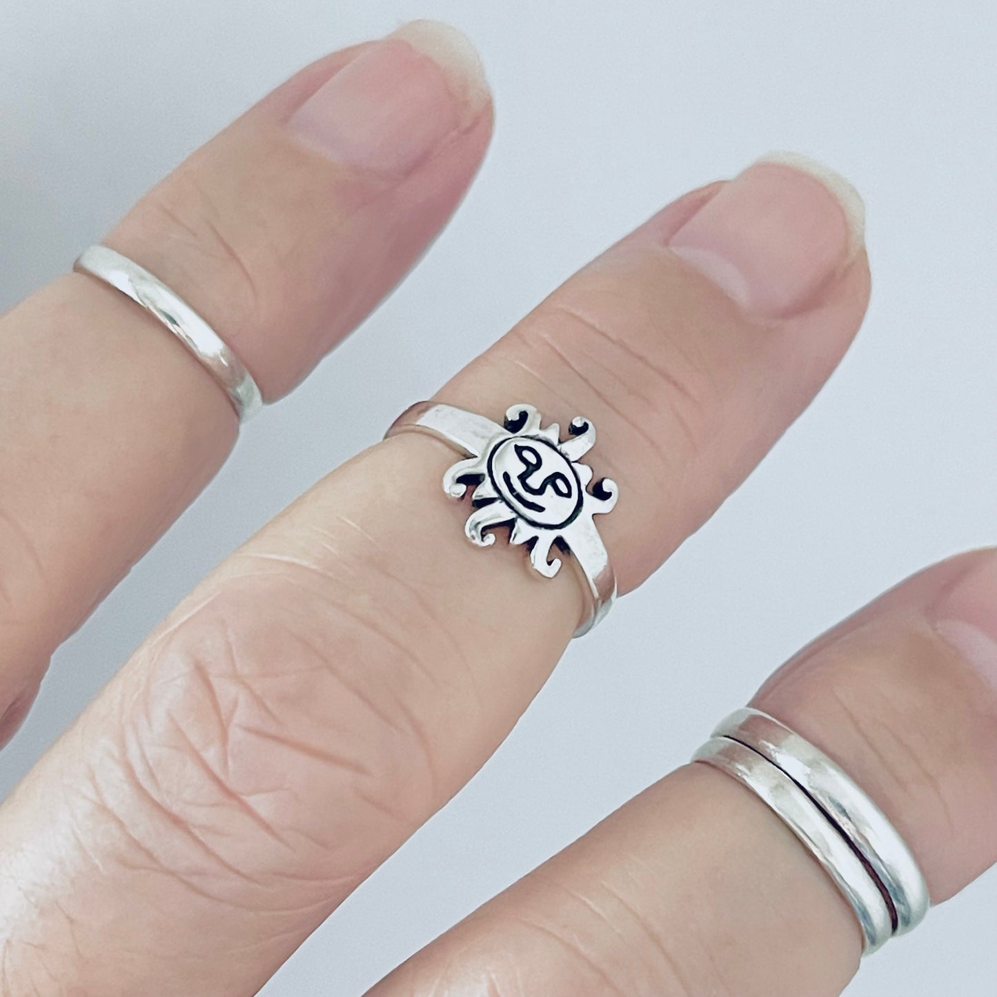 925 Sterling Silver Sun Face Toe Ring | Celestial & Sunshine Silver Ring
