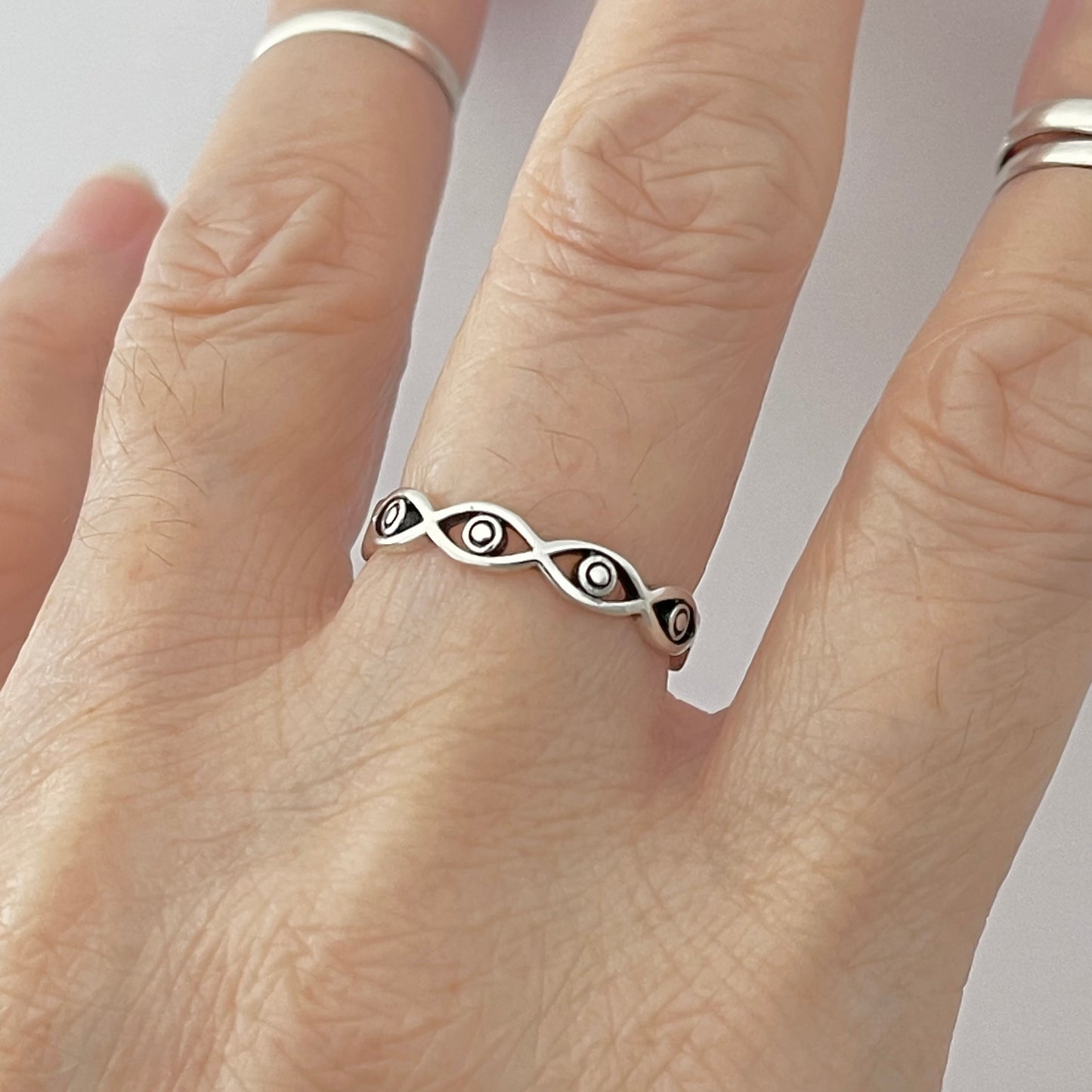 Sterling Silver Eternity All Seeing Eye Ring, Evil Eye Ring, Stackable Silver Rings