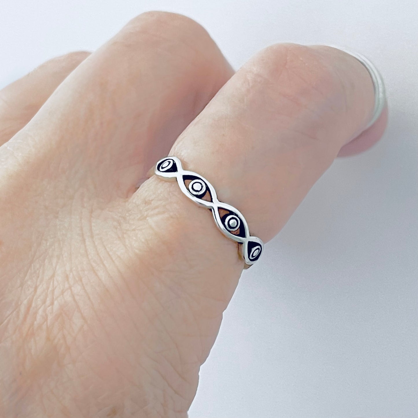 925 Sterling Silver Eternity All Seeing Eye Ring – Stackable Evil Eye Rings, Protector Jewelry