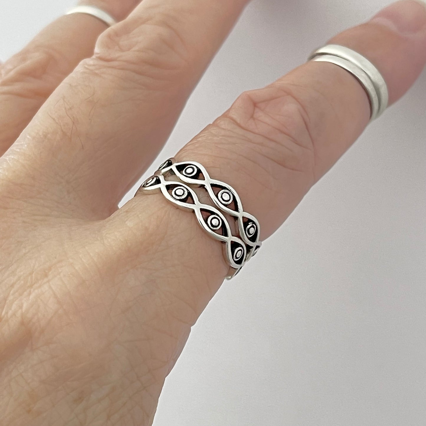 Sterling Silver Eternity All Seeing Eye Ring, Evil Eye Ring, Stackable Silver Rings