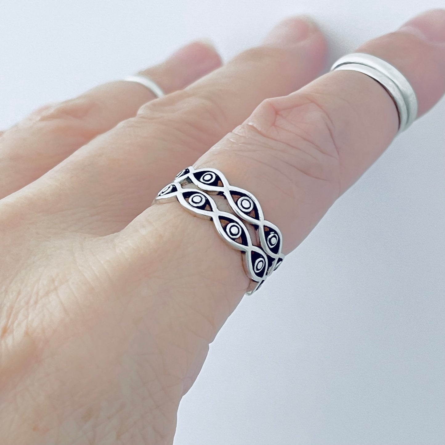 925 Sterling Silver Eternity All Seeing Eye Ring – Stackable Evil Eye Rings, Protector Jewelry
