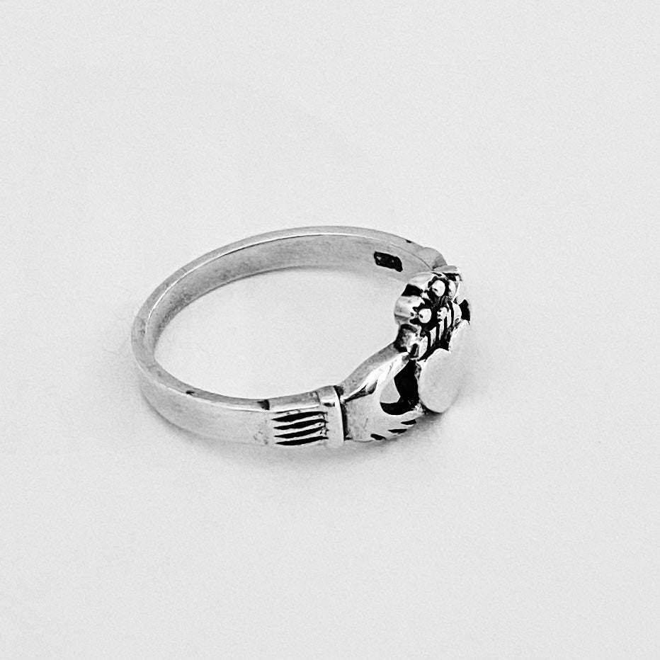 Sterling Silver Irish Claddagh Ring, Minimalist Heart Silver Ring