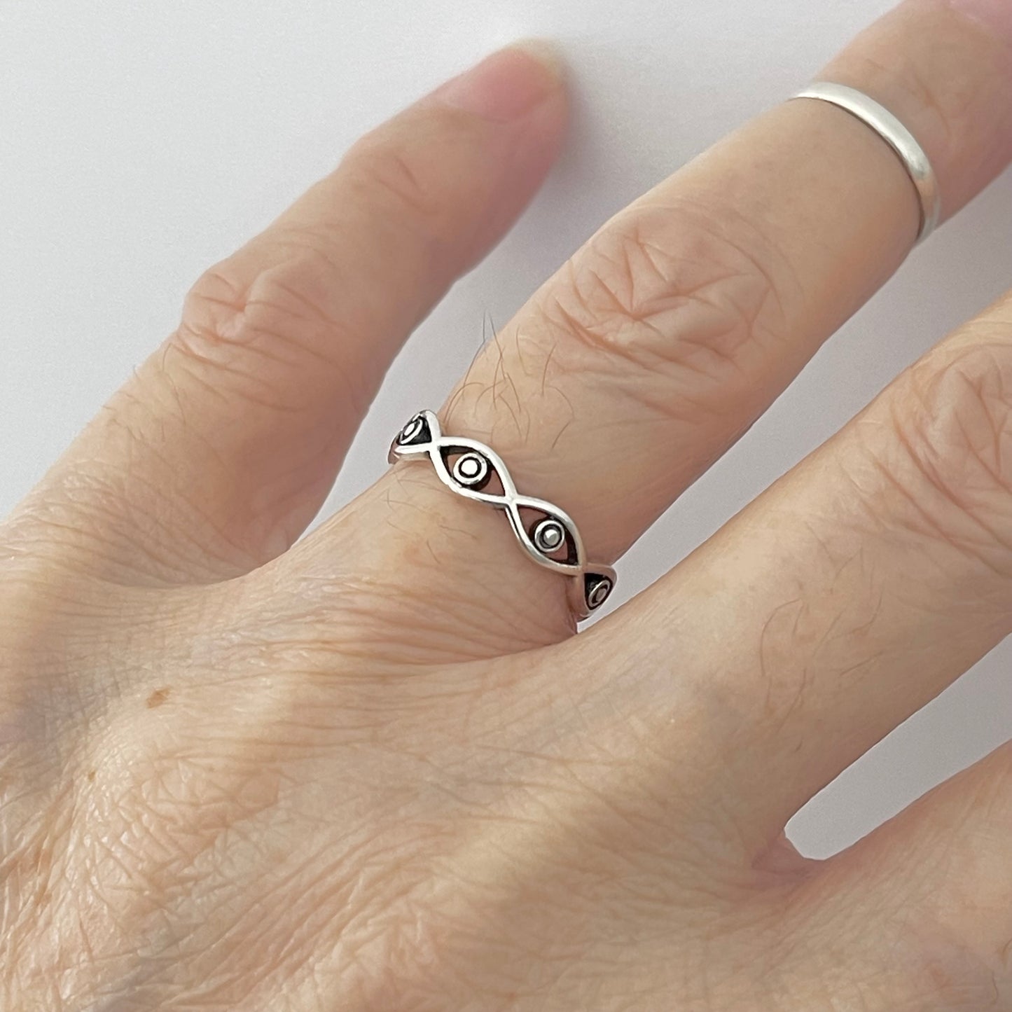 Sterling Silver Eternity All Seeing Eye Ring, Evil Eye Ring, Stackable Silver Rings