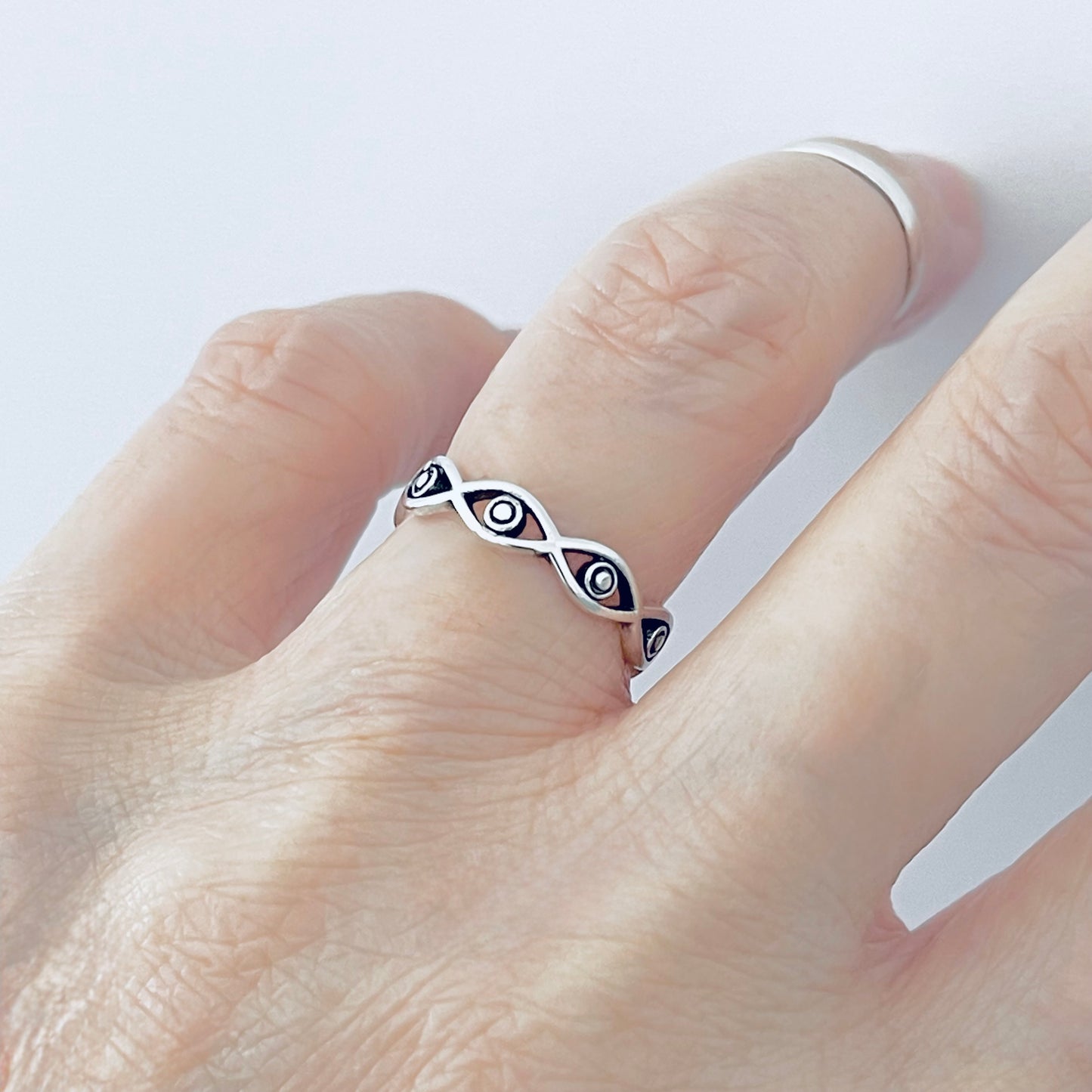 925 Sterling Silver Eternity All Seeing Eye Ring – Stackable Evil Eye Rings, Protector Jewelry