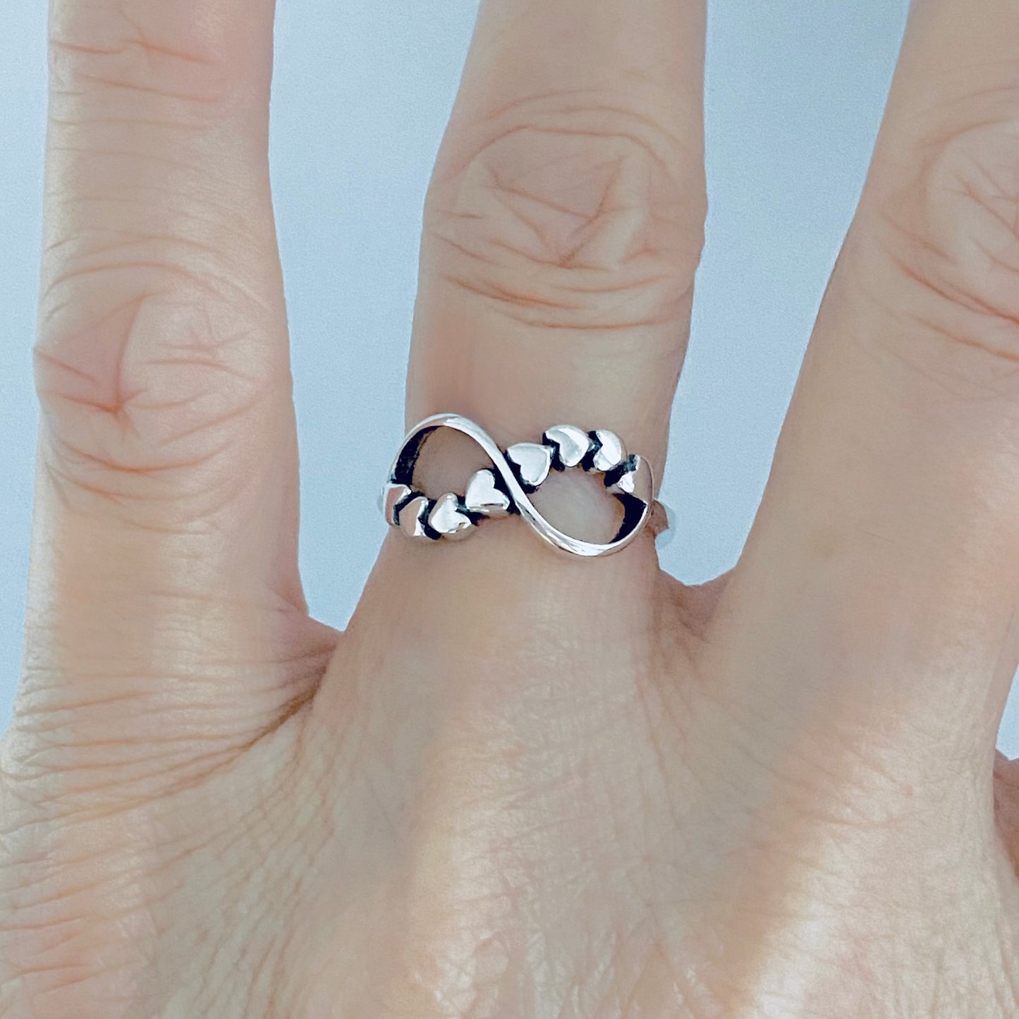 Sterling Silver Infinity Ring with Hearts – Forever Love Heart Friendship Silver Rings