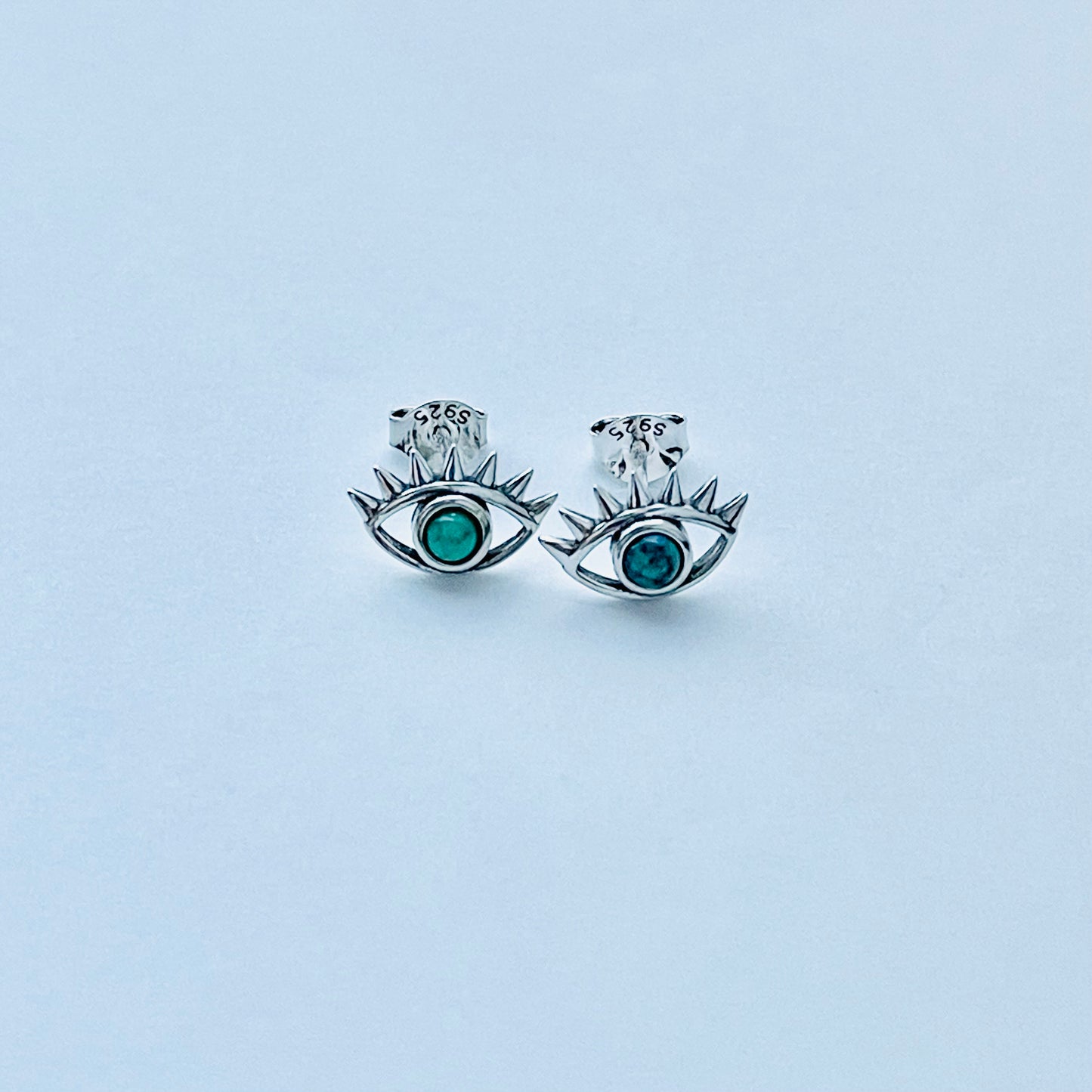 925 Sterling Silver Evil Eye Genuine Turquoise Stud Earrings | Dainty Stone Blue Eyes Earring