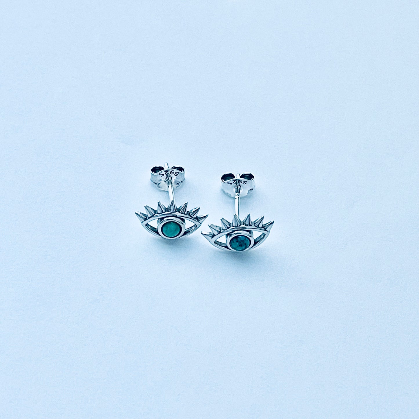 925 Sterling Silver Evil Eye Genuine Turquoise Stud Earrings | Dainty Stone Blue Eyes Earring