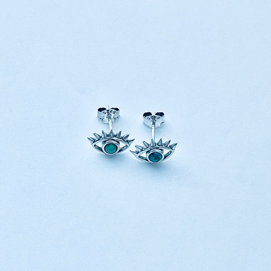 925 Sterling Silver Evil Eye Genuine Turquoise Stud Earrings | Dainty Stone Blue Eyes Earring