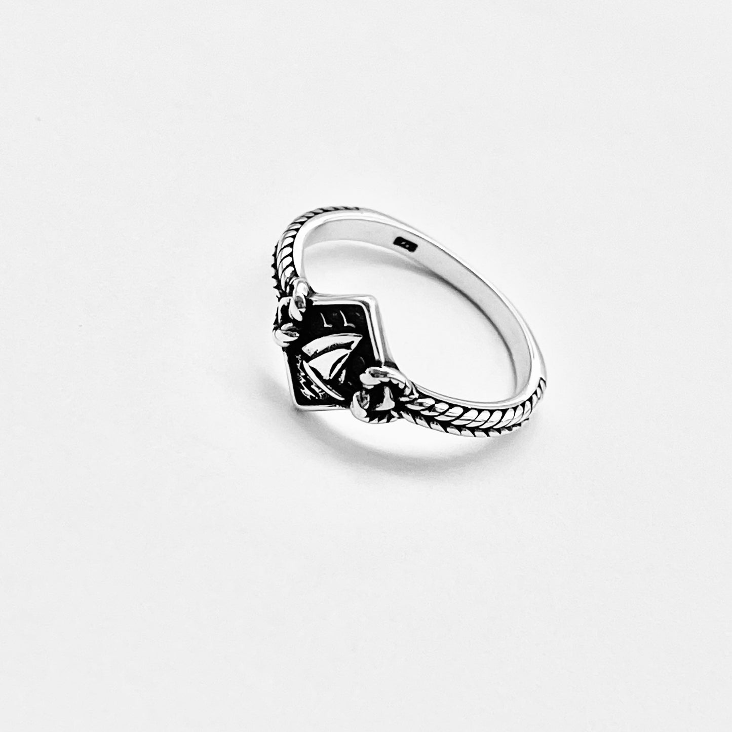Sterling Silver Birds Flying Around Sailboat Ring with Rope, Dainty Ocean Jewelry, Ship Rings